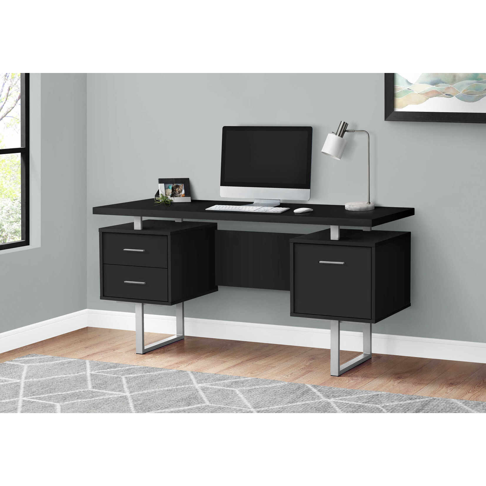 BUREAU - 60"L / NOIR / METAL ARGENT