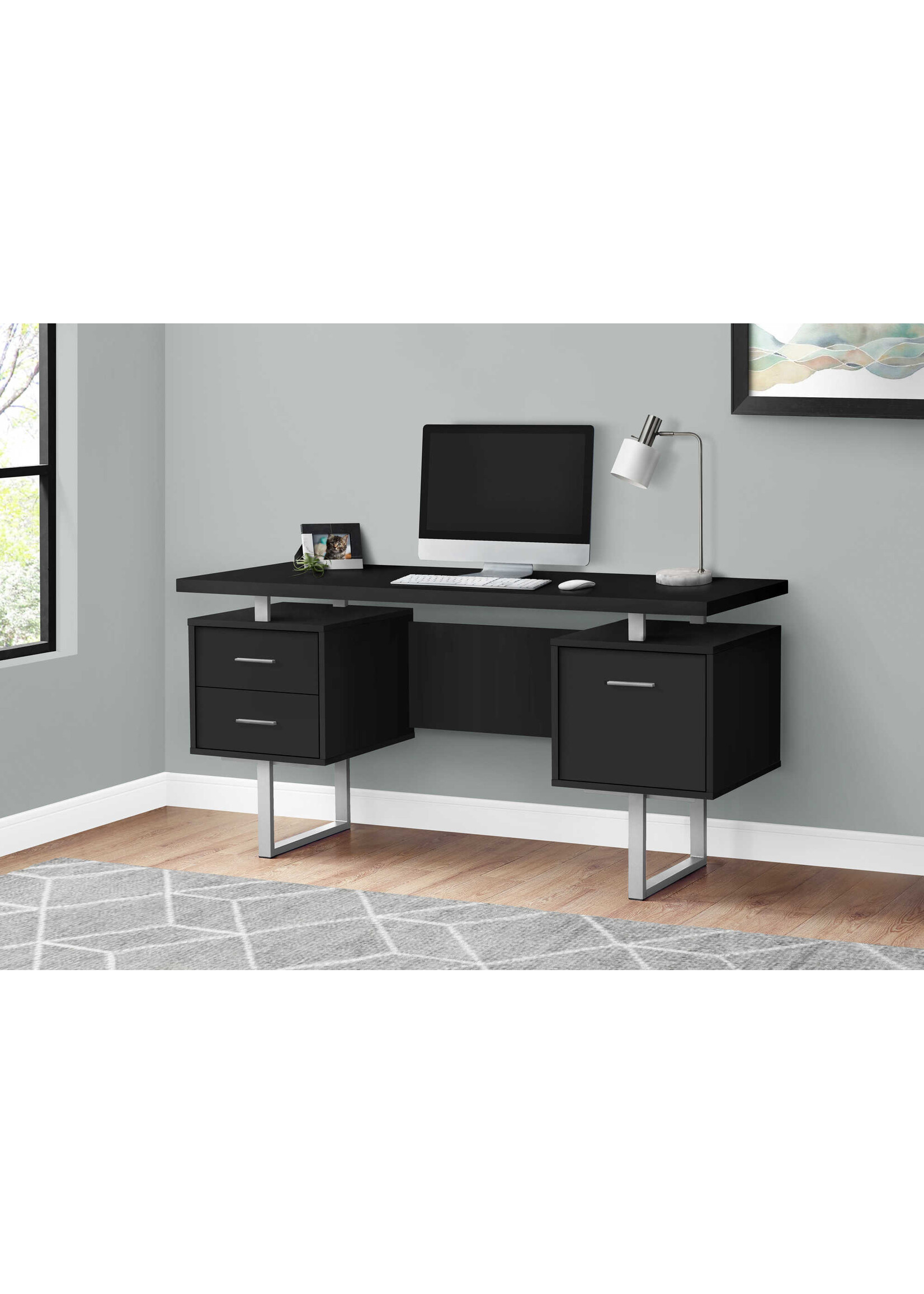 BUREAU - 60"L / NOIR / METAL ARGENT