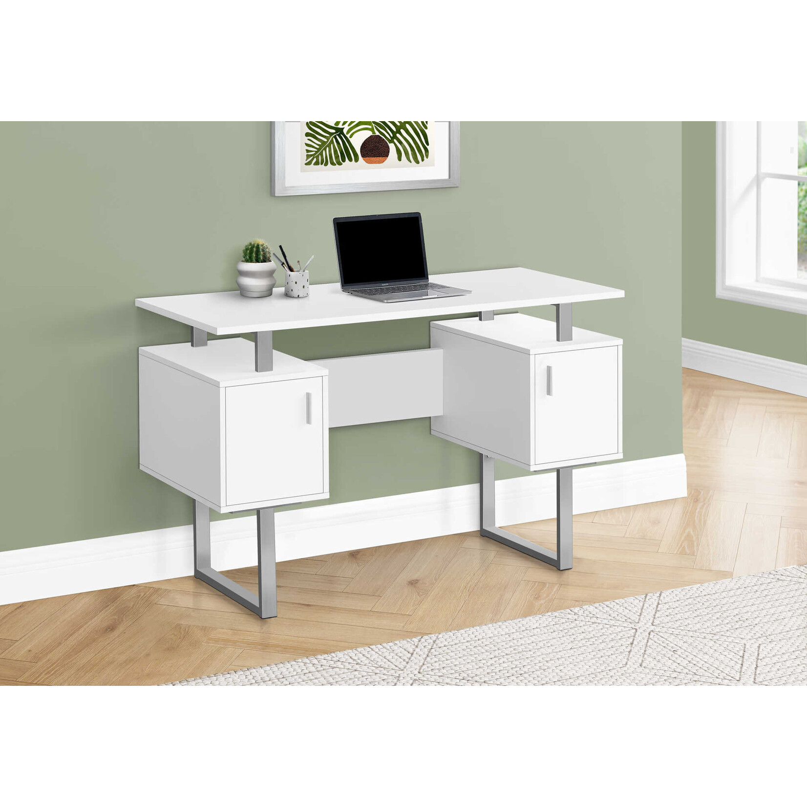 COMPUTER DESK - 48"L / WHITE / SILVER METAL
