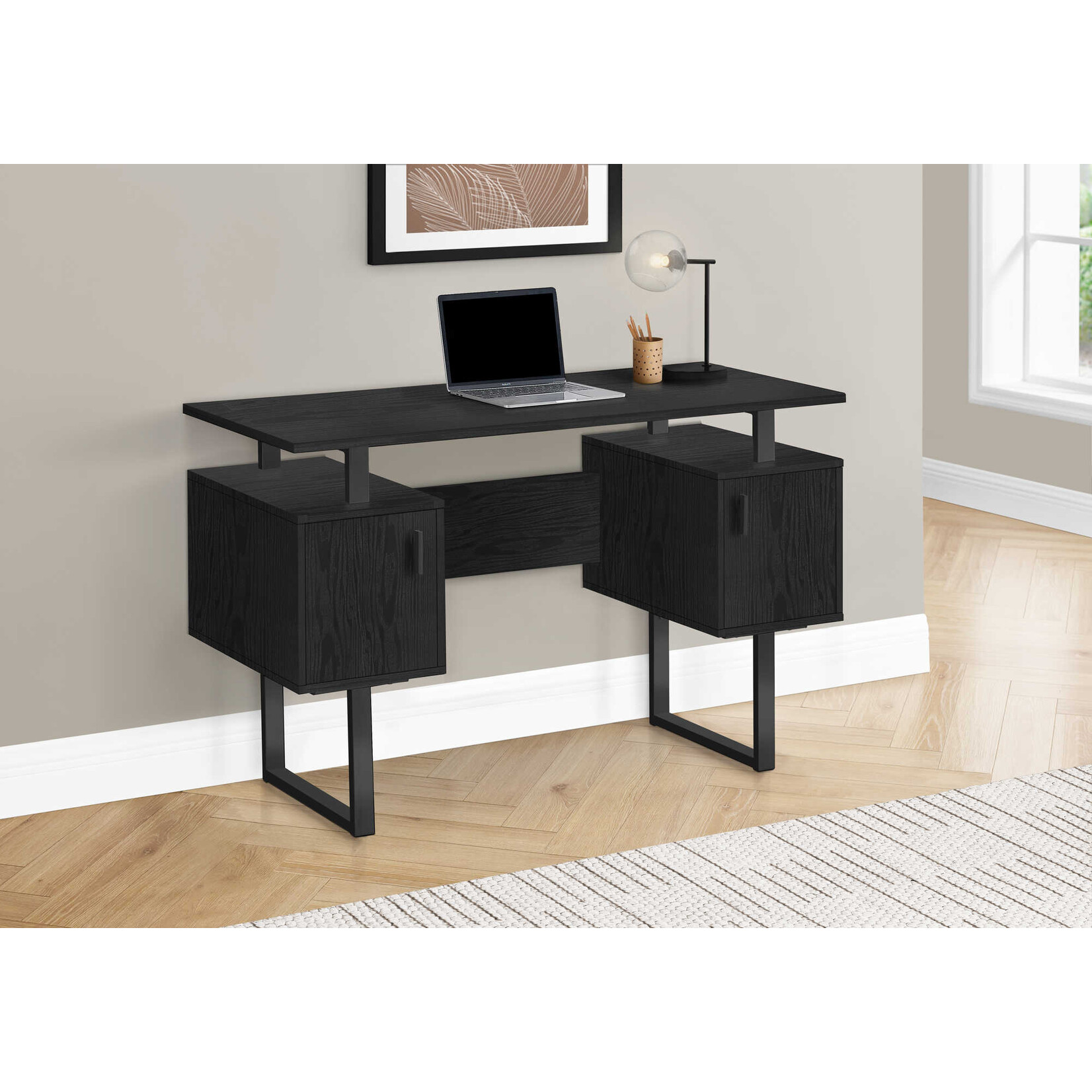COMPUTER DESK - 48"L / BLACK OAK / BLACK METAL