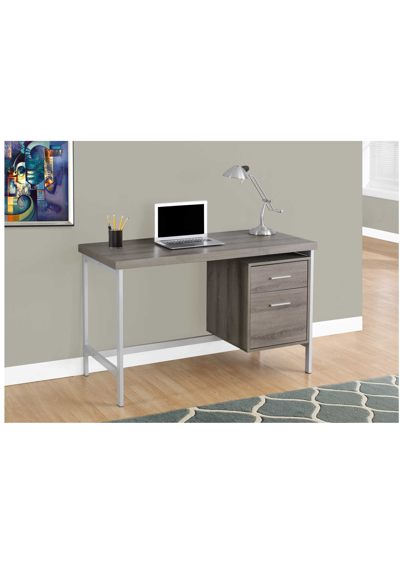 BUREAU - 48"L / TAUPE FONCE / METAL ARGENT