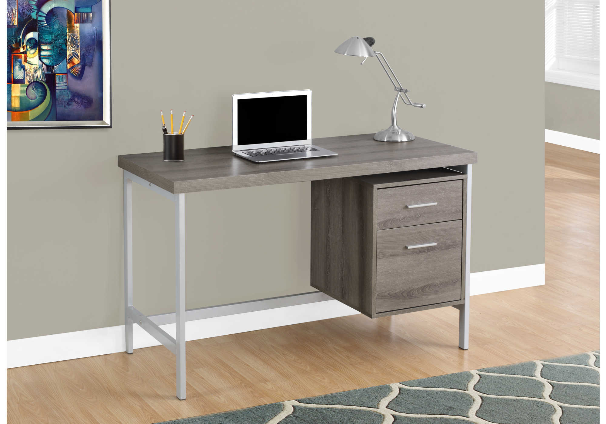 COMPUTER DESK 48"L / DARK TAUPE / SILVER METAL MAISON CAPLAN