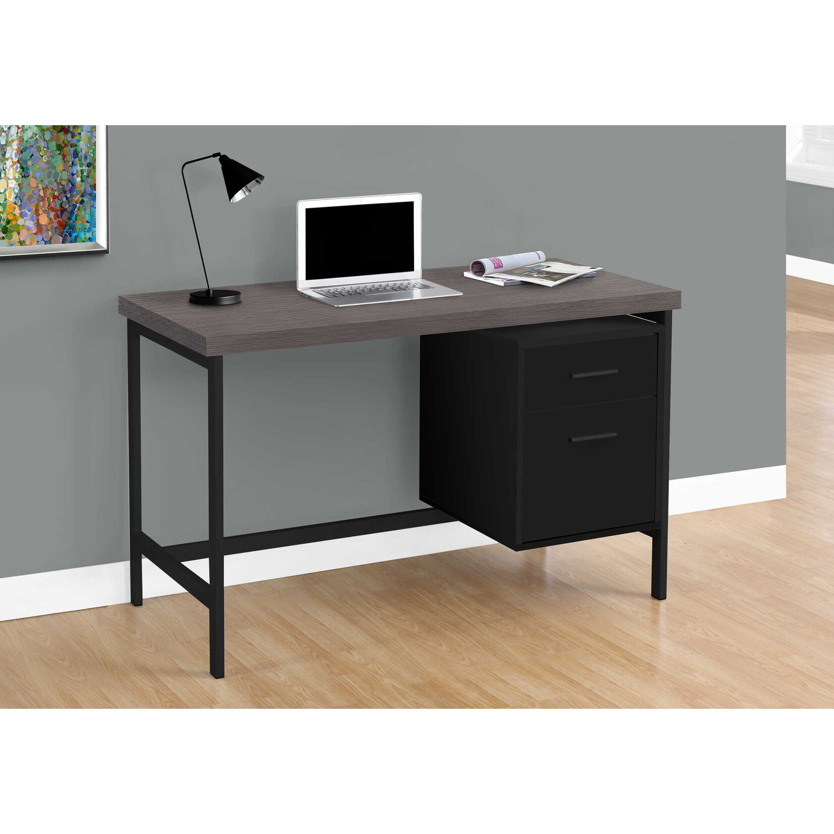 BUREAU - 48"L / NOIR / DESSUS GRIS / METAL NOIR