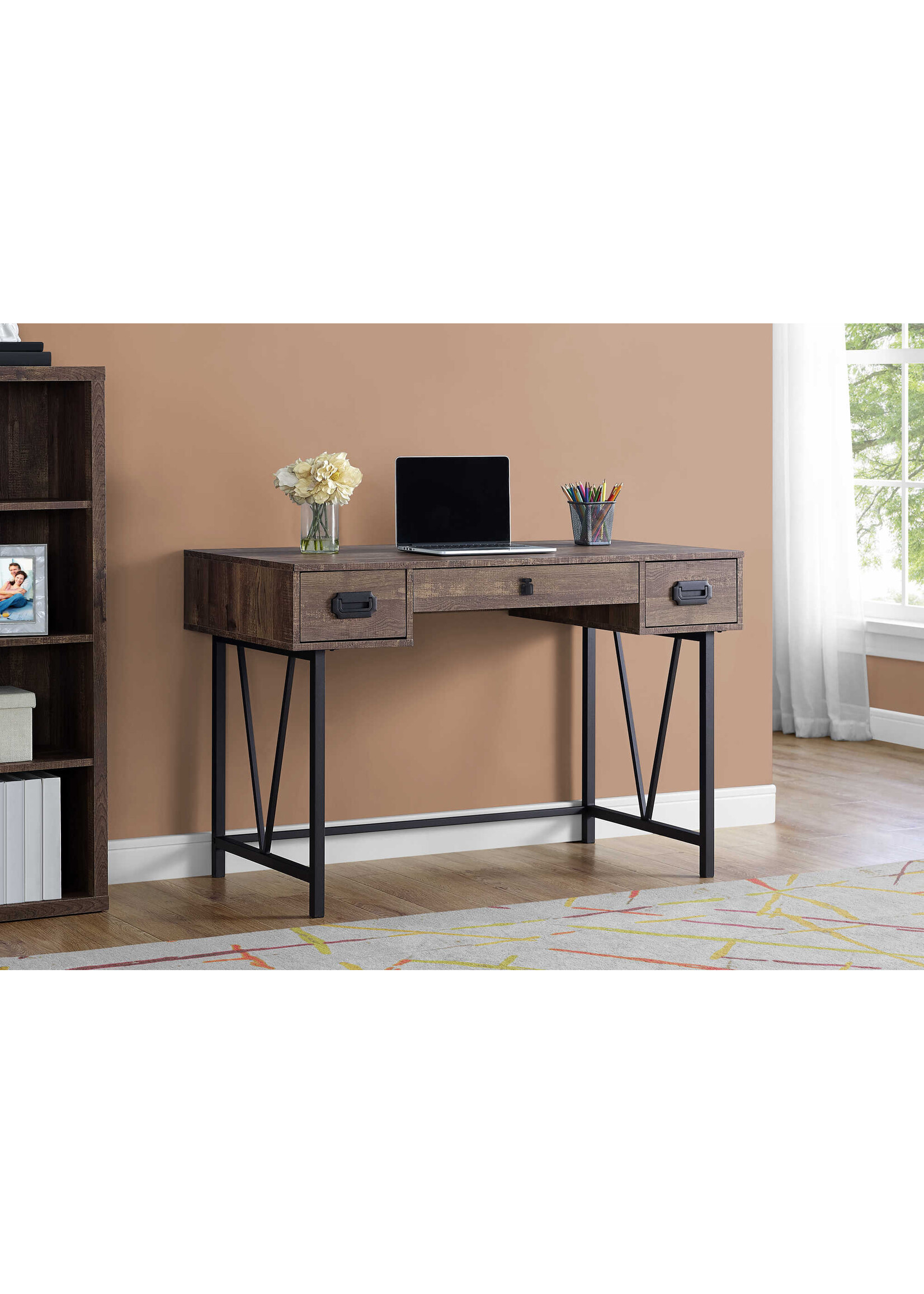 BUREAU - 48"L / FAUX BOIS BRUN / METAL NOIR