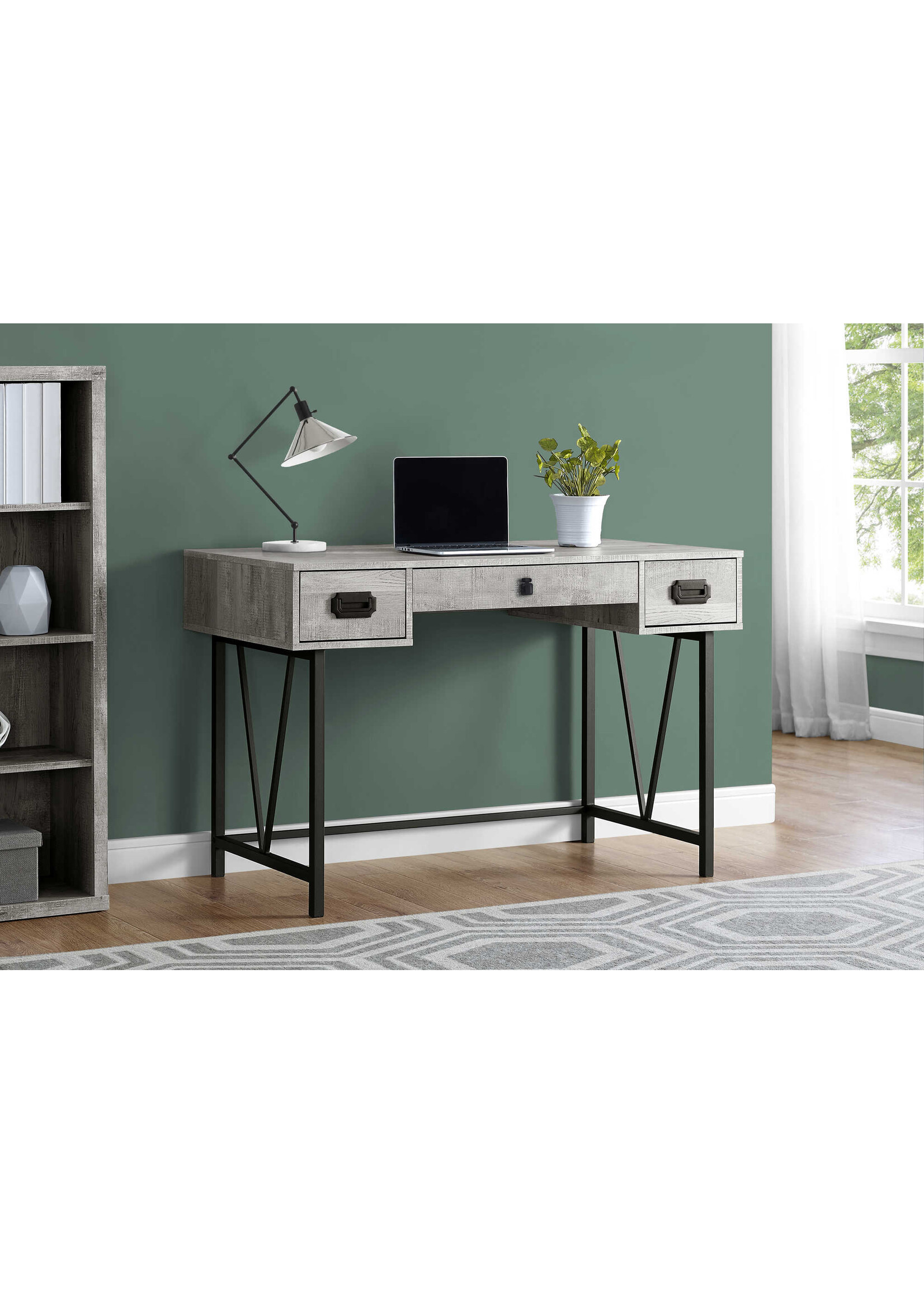 BUREAU - 48"L / FAUX BOIS GRIS / METAL NOIR