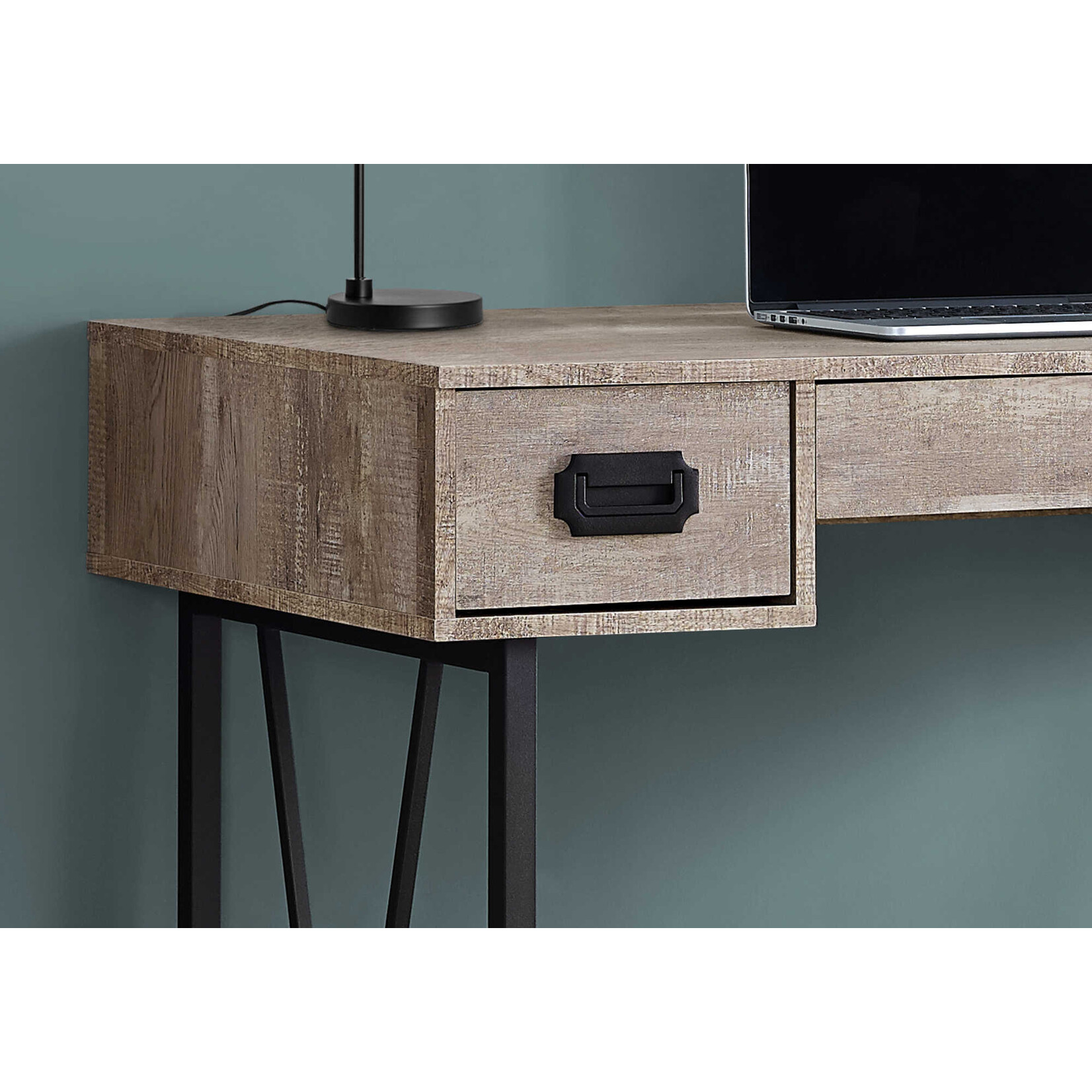 BUREAU - 48"L / FAUX BOIS TAUPE / METAL NOIR