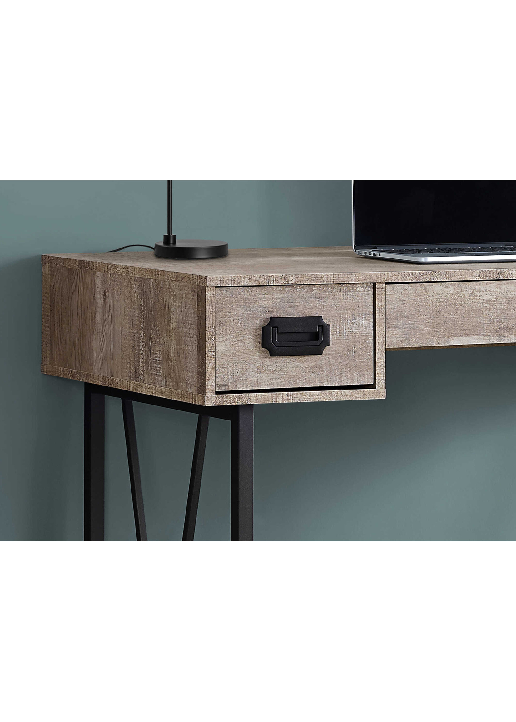 BUREAU - 48"L / FAUX BOIS TAUPE / METAL NOIR