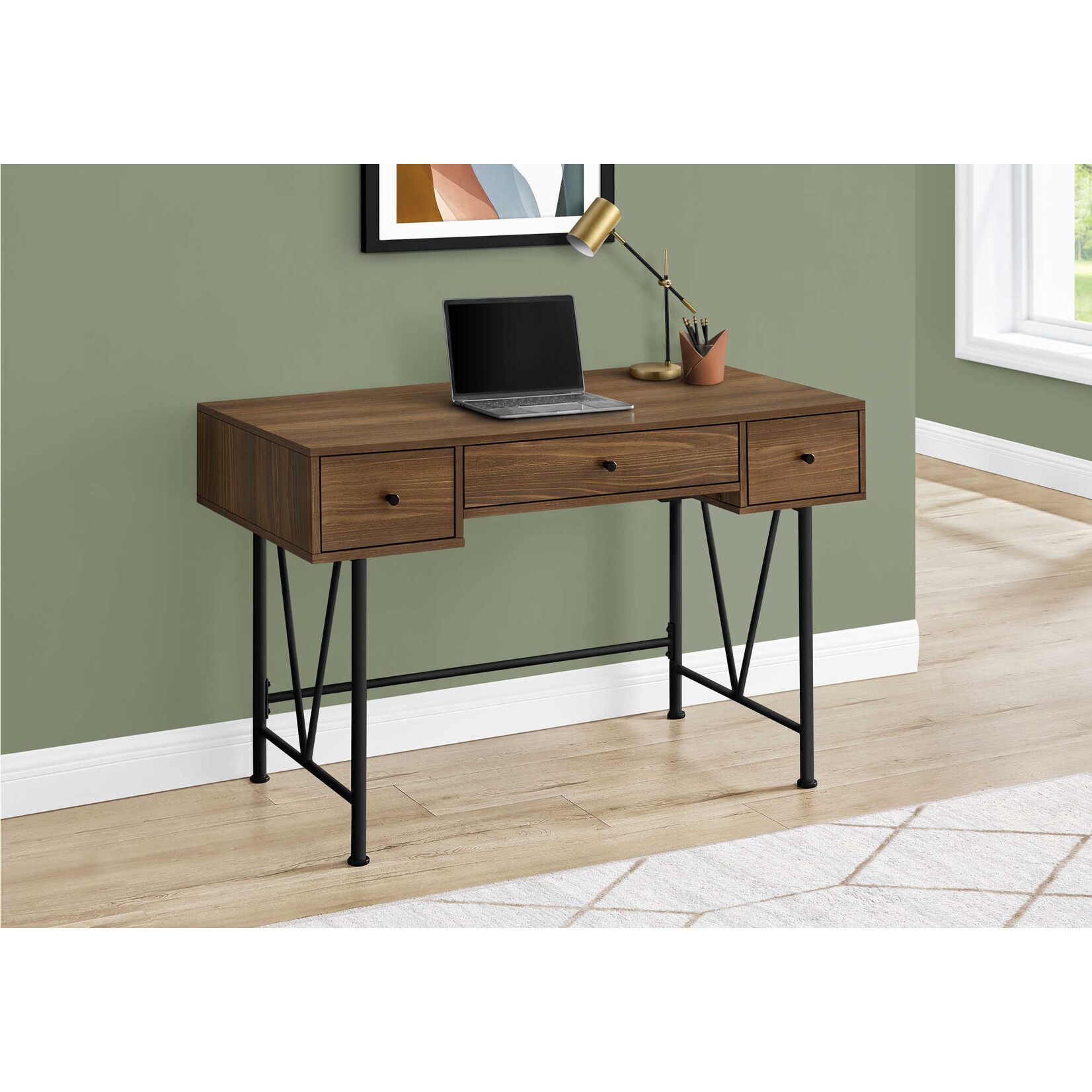 COMPUTER DESK - 48"L / WALNUT / BLACK METAL