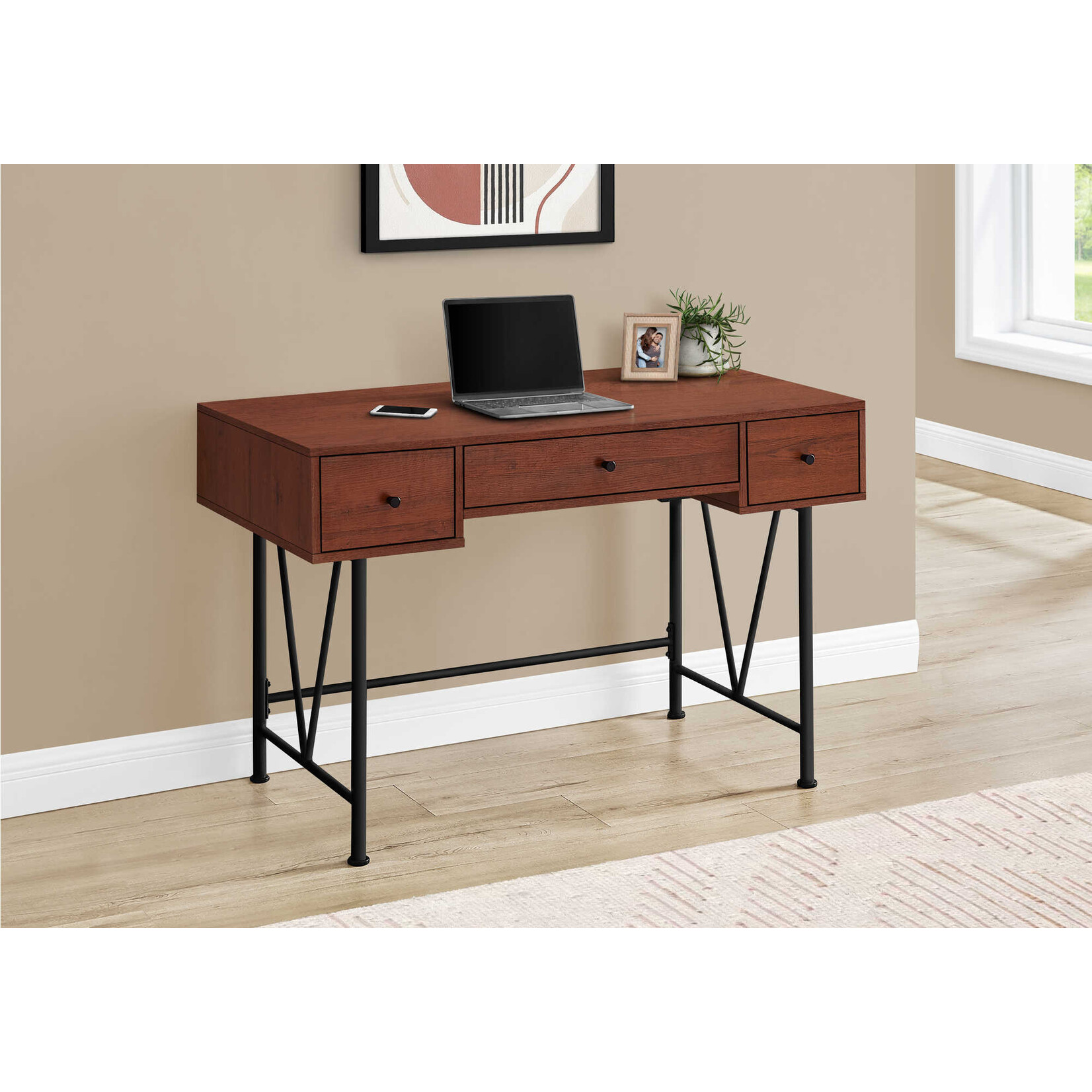 COMPUTER DESK - 48"L / CHERRY / BLACK METAL