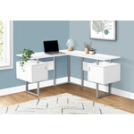 COMPUTER DESK - 58"L / WHITE / SILVER METAL CORNER