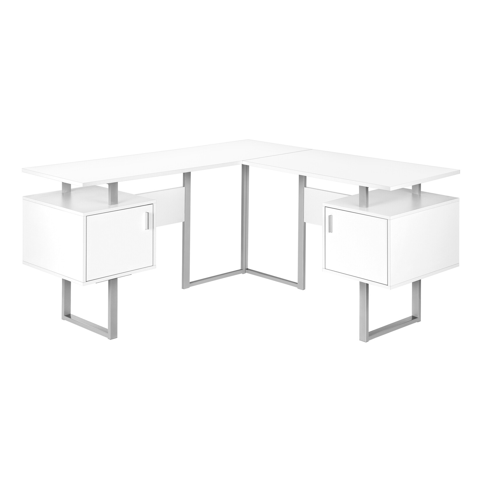 COMPUTER DESK - 58"L / WHITE / SILVER METAL CORNER