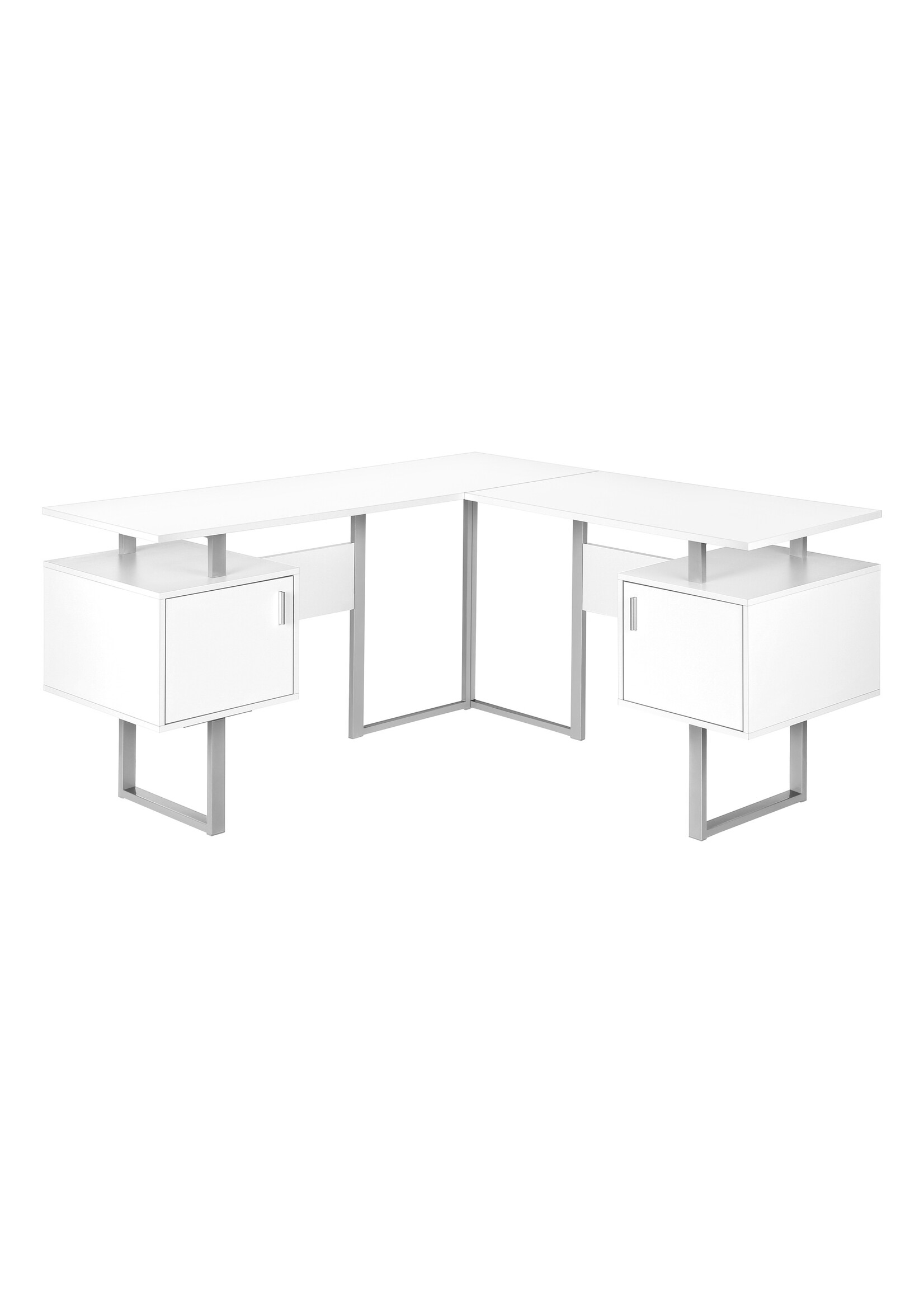 BUREAU - 58"L / BLANC / METAL ARGENT EN COIN