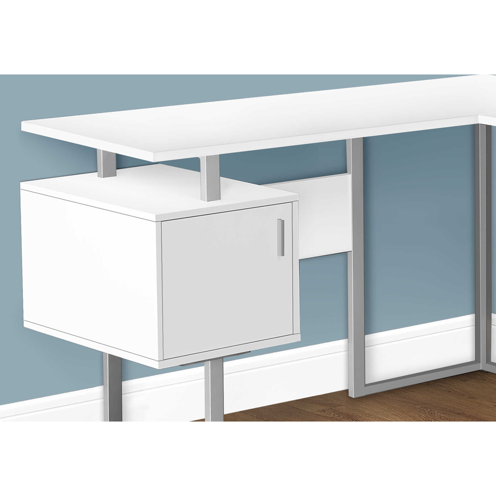 COMPUTER DESK - 58"L / WHITE / SILVER METAL CORNER