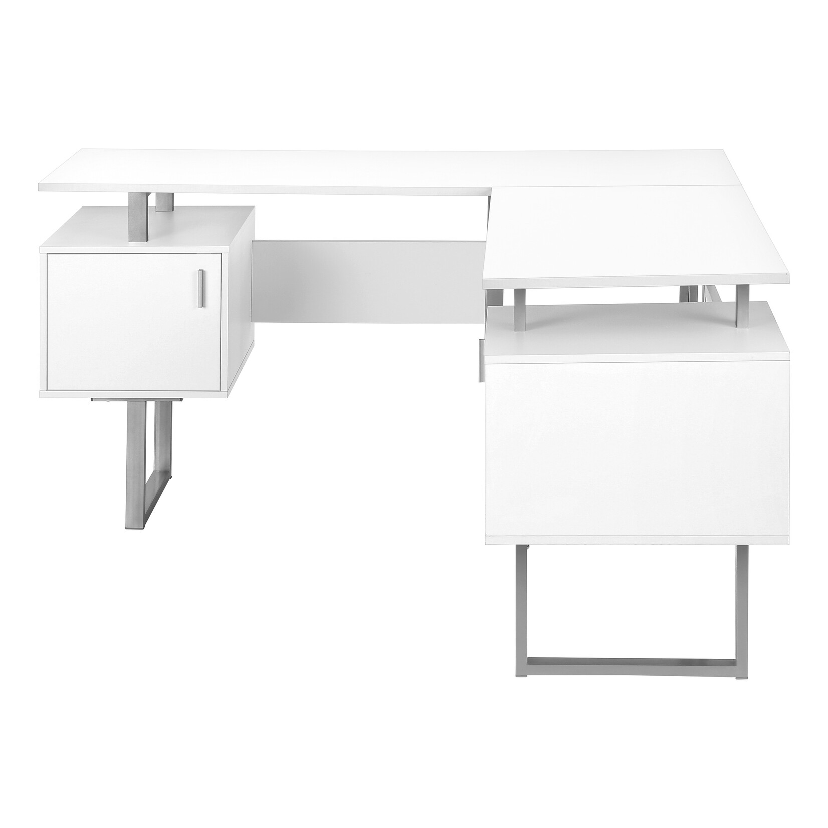 COMPUTER DESK - 58"L / WHITE / SILVER METAL CORNER