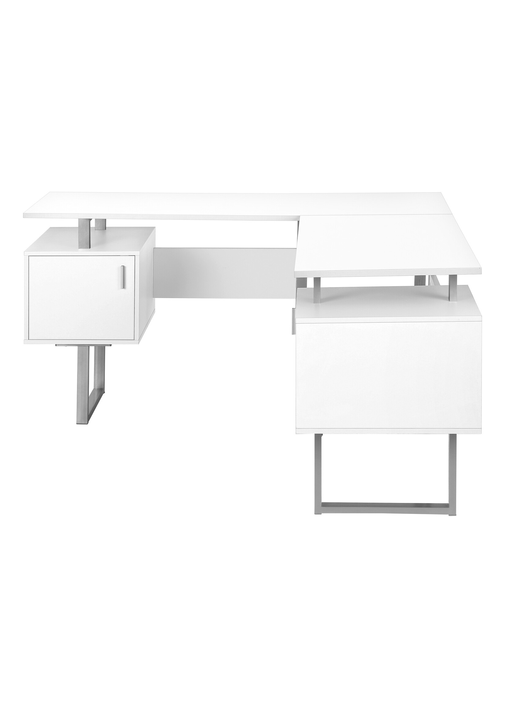 BUREAU - 58"L / BLANC / METAL ARGENT EN COIN