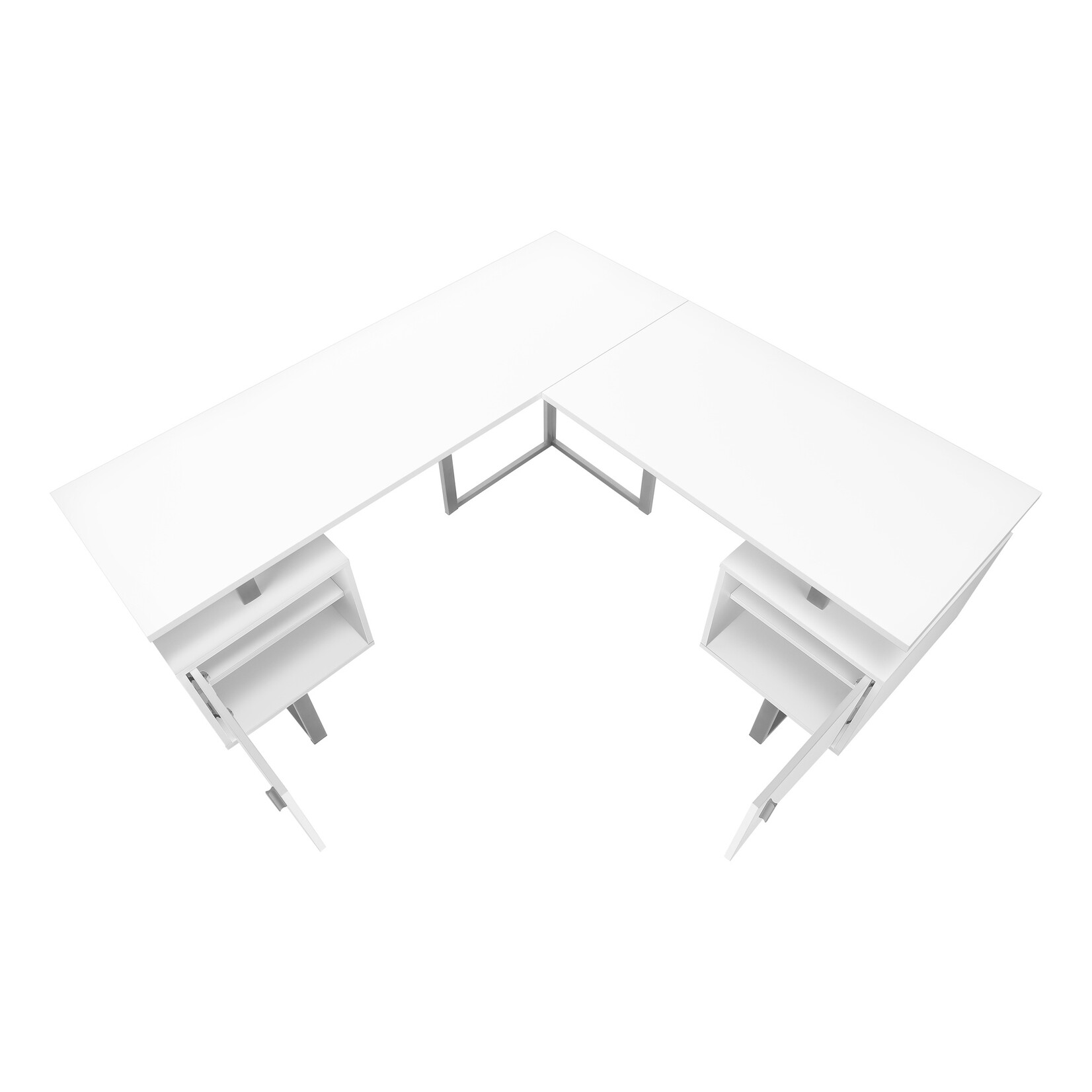 COMPUTER DESK - 58"L / WHITE / SILVER METAL CORNER