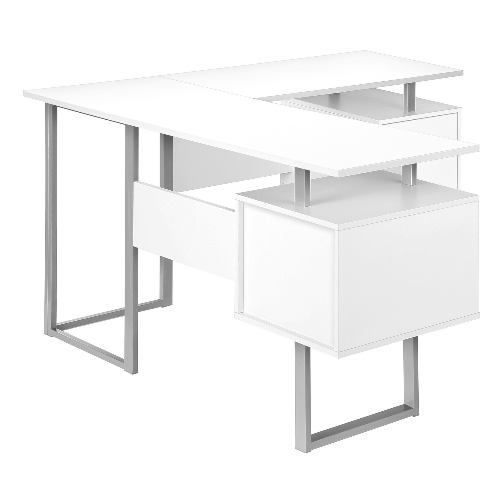 BUREAU - 58"L / BLANC / METAL ARGENT EN COIN