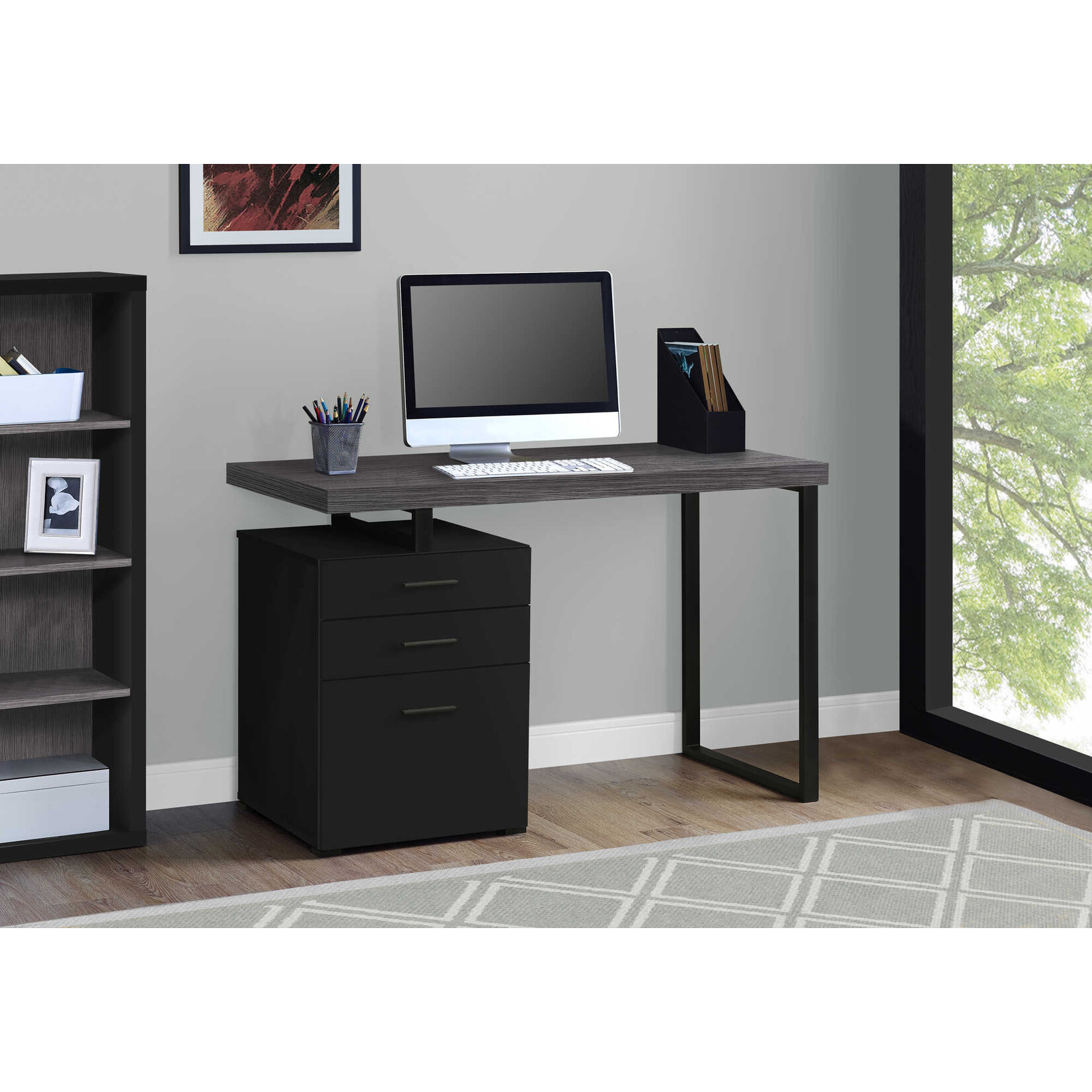 BUREAU - 48"L / NOIR / DESSUS GRIS COTE GAUCHE OU DROITE