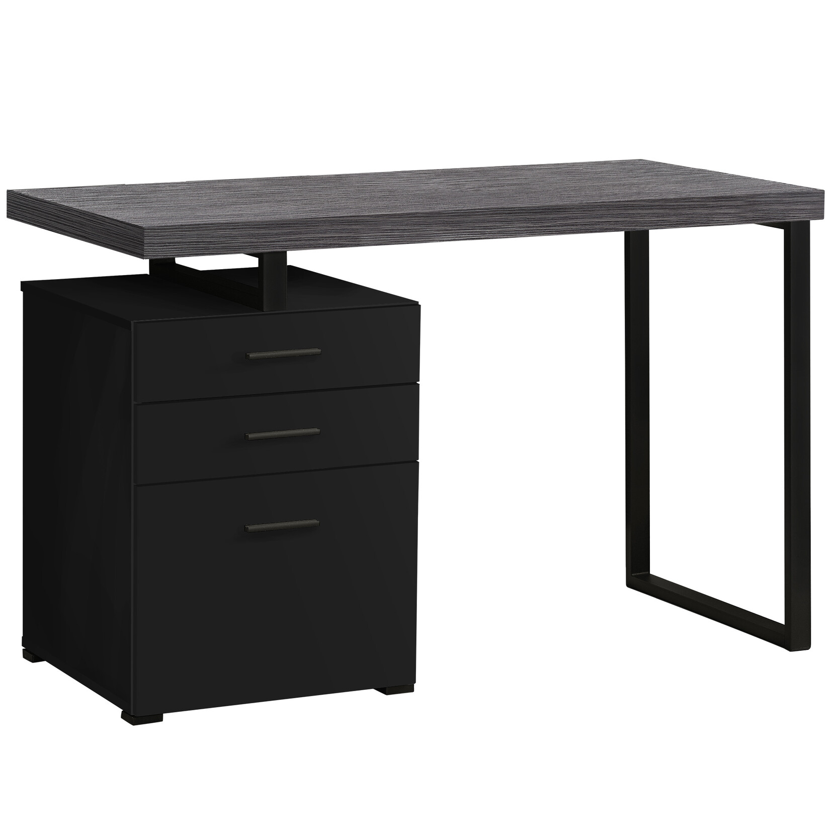 BUREAU - 48"L / NOIR / DESSUS GRIS COTE GAUCHE OU DROITE