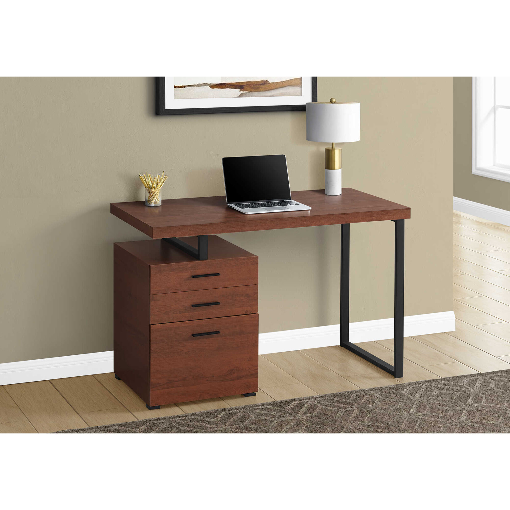 COMPUTER DESK - 48"L / CHERRY / BLACK METAL / LEFT OR RIGHT FACING