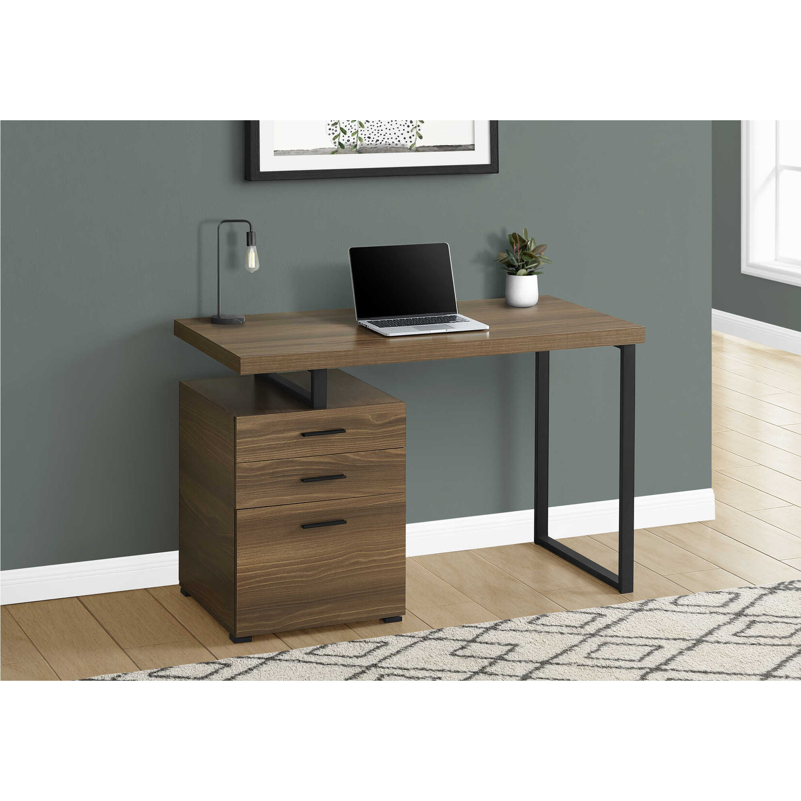 COMPUTER DESK - 48"L / WALNUT / BLACK METAL LEFT OR RIGHT FACING