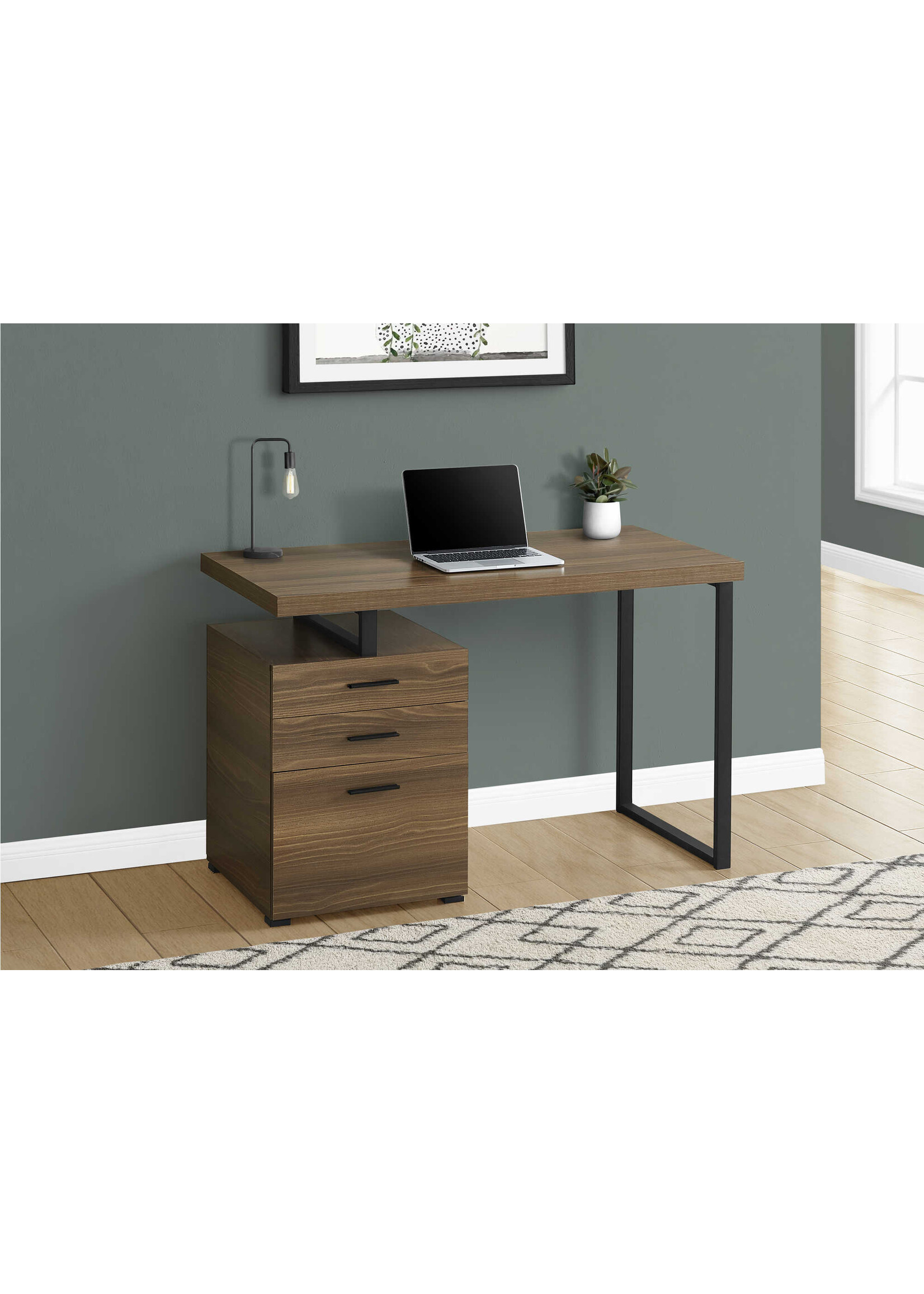 BUREAU - 48"L / NOYER / METAL NOIR COTE DROIT OU GAUCHE