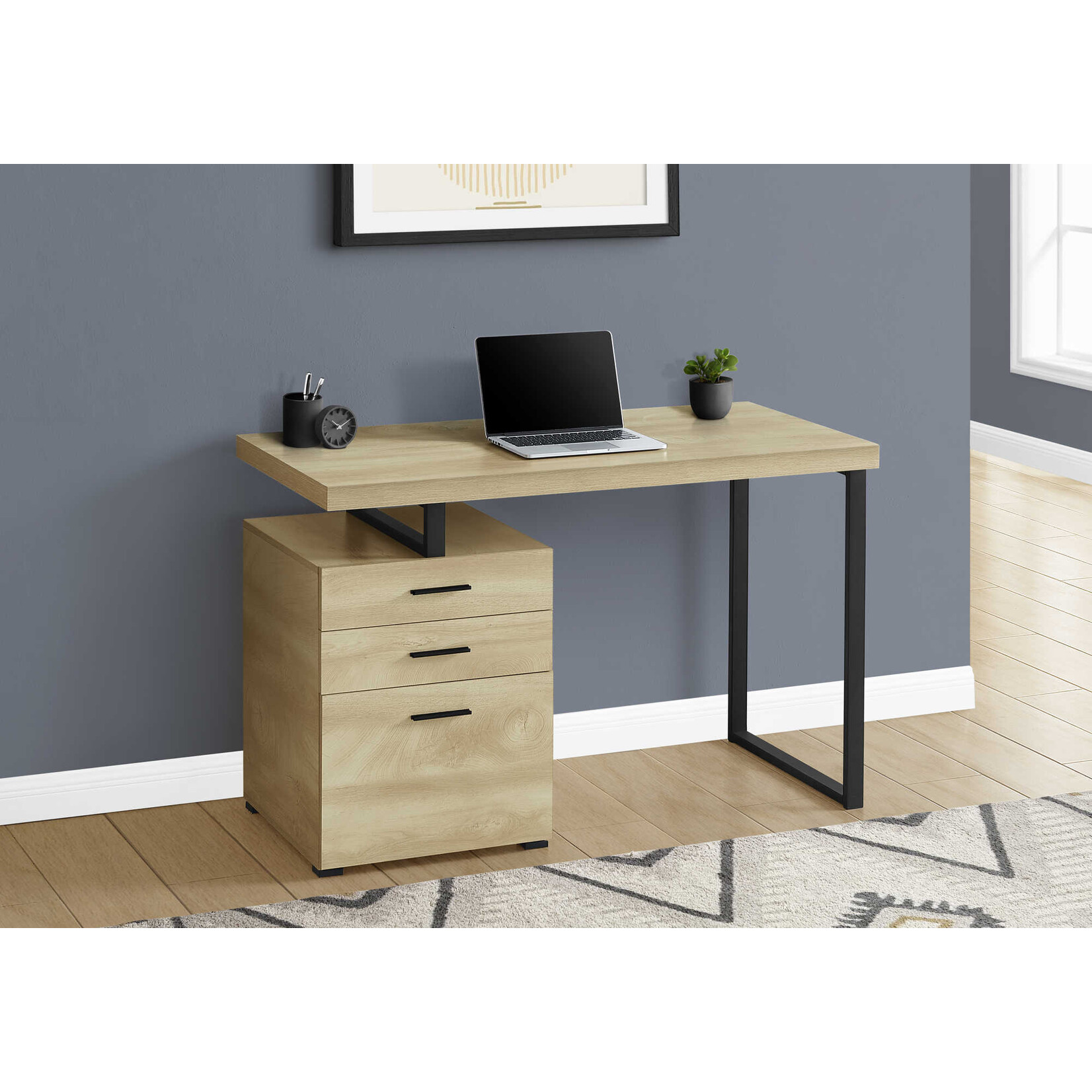 COMPUTER DESK - 48"L / NATURAL / BLACK METAL  LEFT OR RIGHT FACING