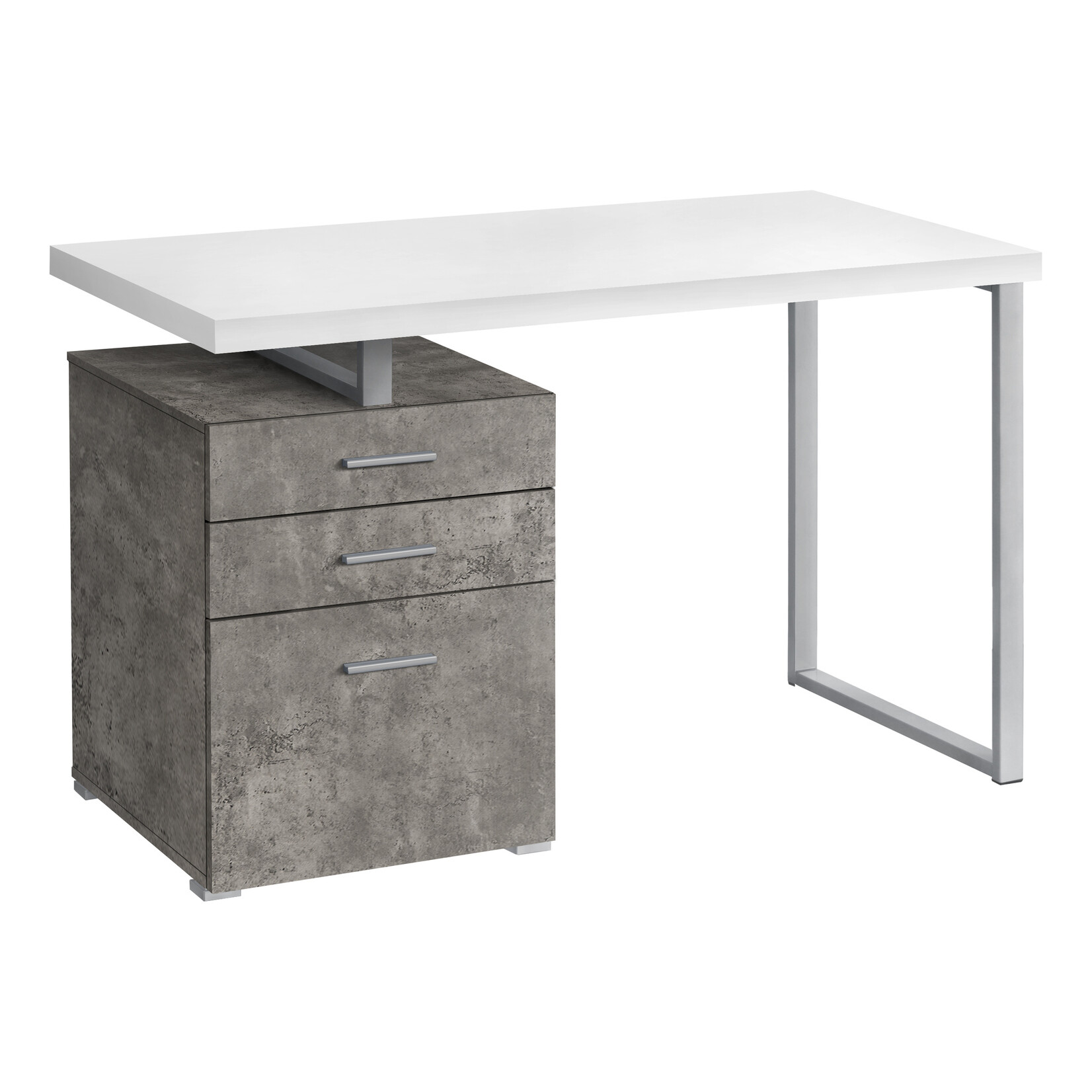 COMPUTER DESK - 48"L / WHITE/ CONCRETE/ SILVER METAL/ L/R