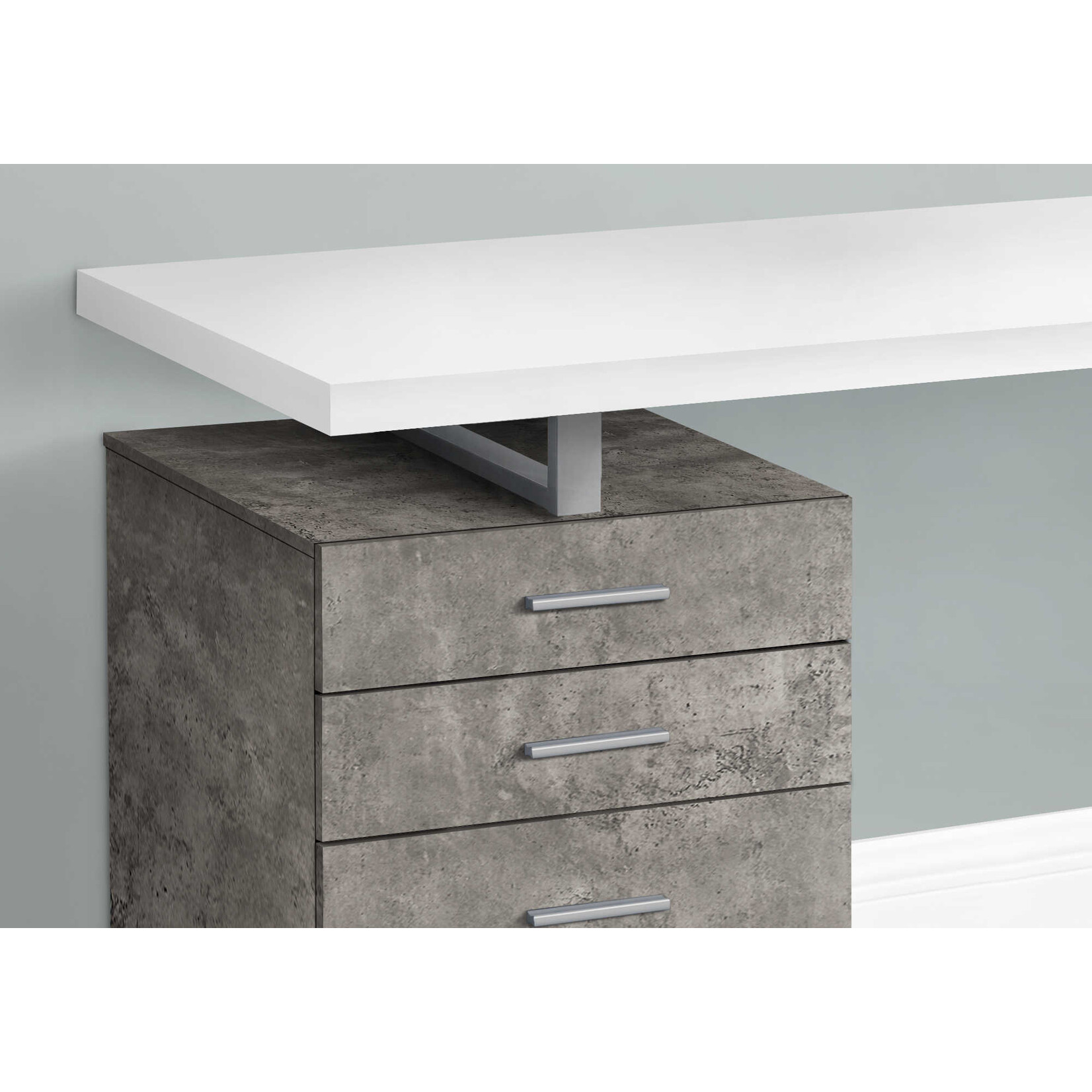 COMPUTER DESK - 48"L / WHITE/ CONCRETE/ SILVER METAL/ L/R