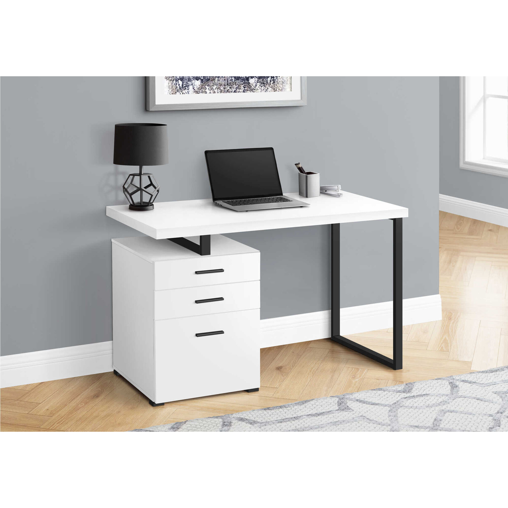 COMPUTER DESK - 48"L / WHITE / BLACK METAL / L/R FACE