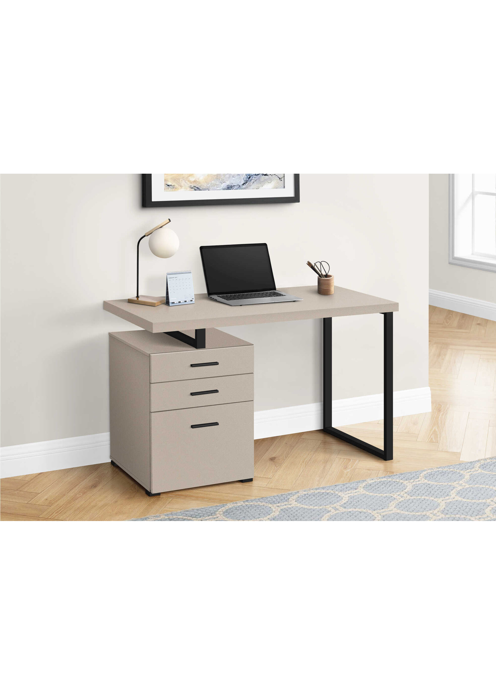 BUREAU - 48"L / TAUPE MODERNE / METAL NOIR COTE DROIT OU GAUCHE