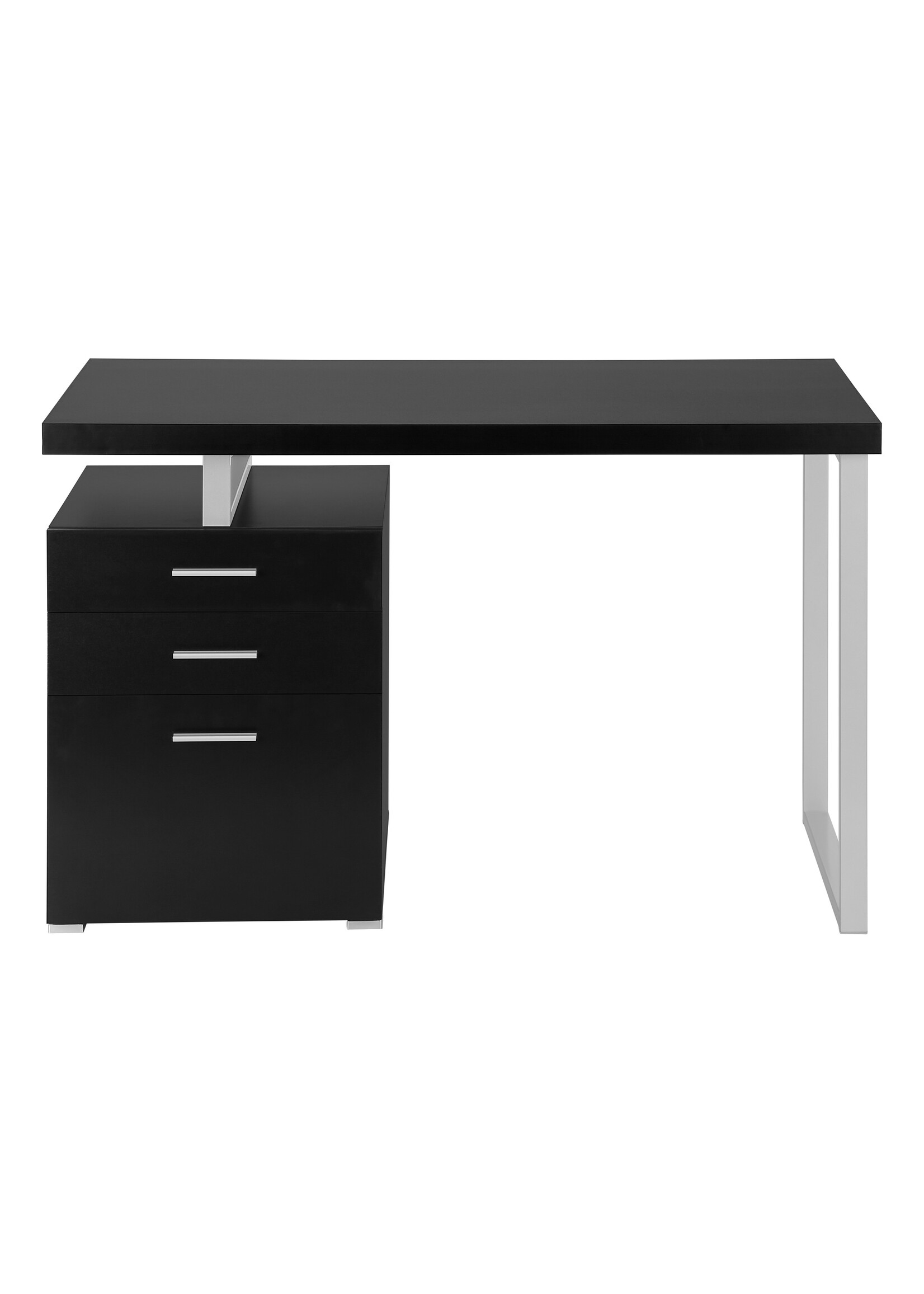 BUREAU - 48"L / NOIR / METAL ARGENT / COTE DROIT OU GAUCHE