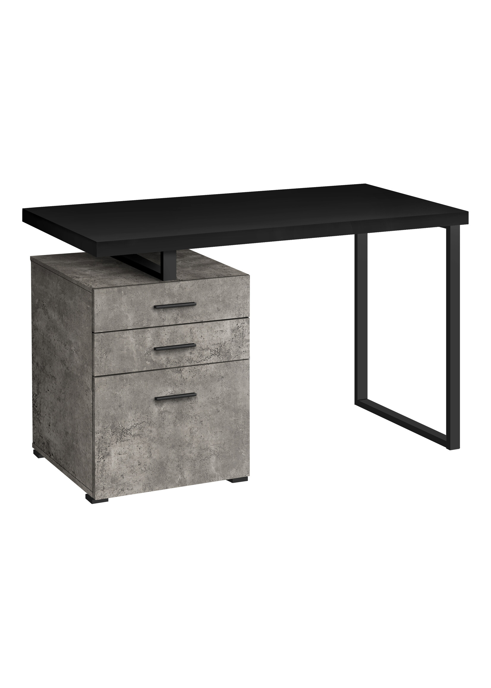 BUREAU - 48"L / NOIR / SIMILI-CIMENT / METAL NOIR COTE DROIT OU GAUCHE