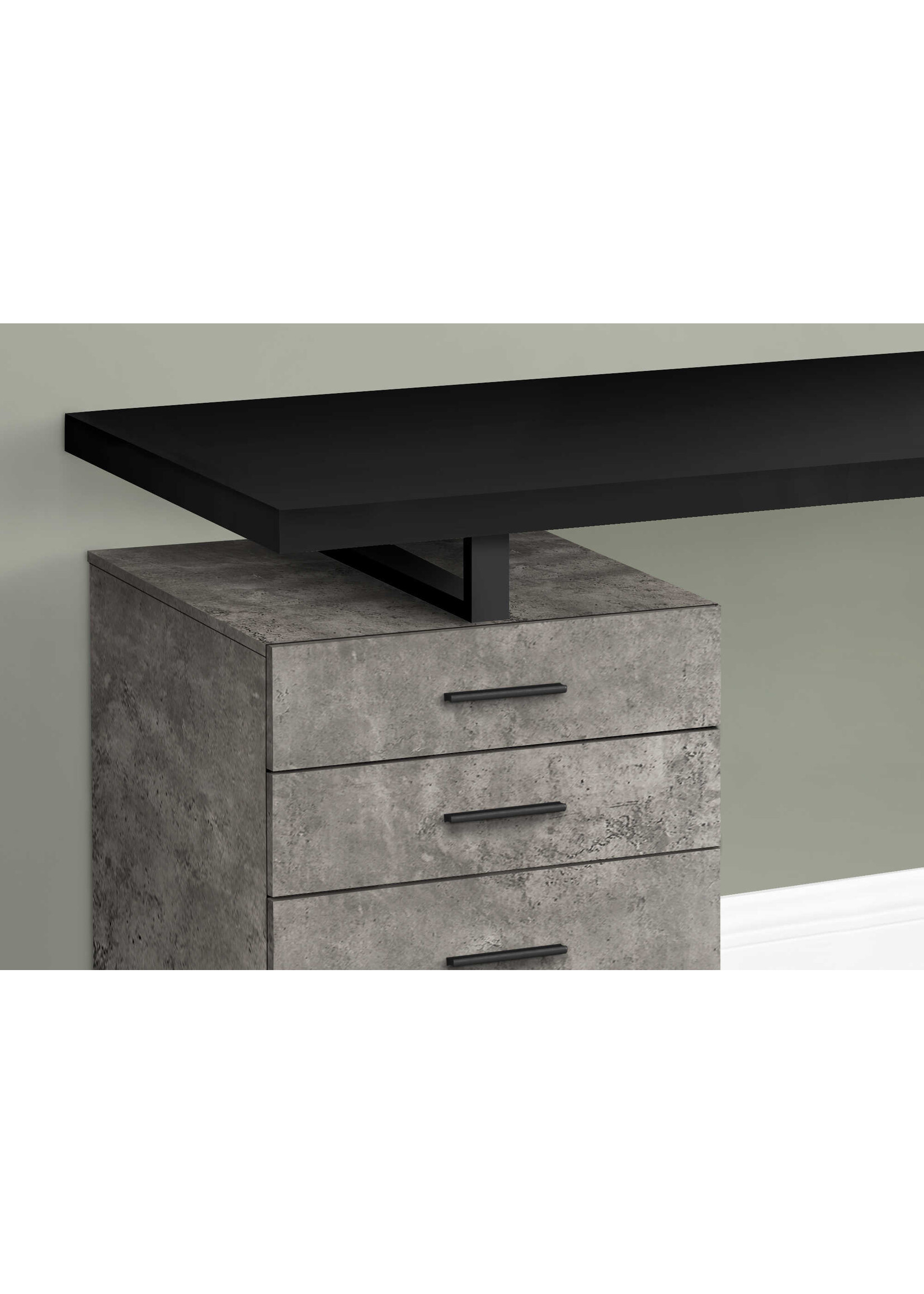 BUREAU - 48"L / NOIR / SIMILI-CIMENT / METAL NOIR COTE DROIT OU GAUCHE