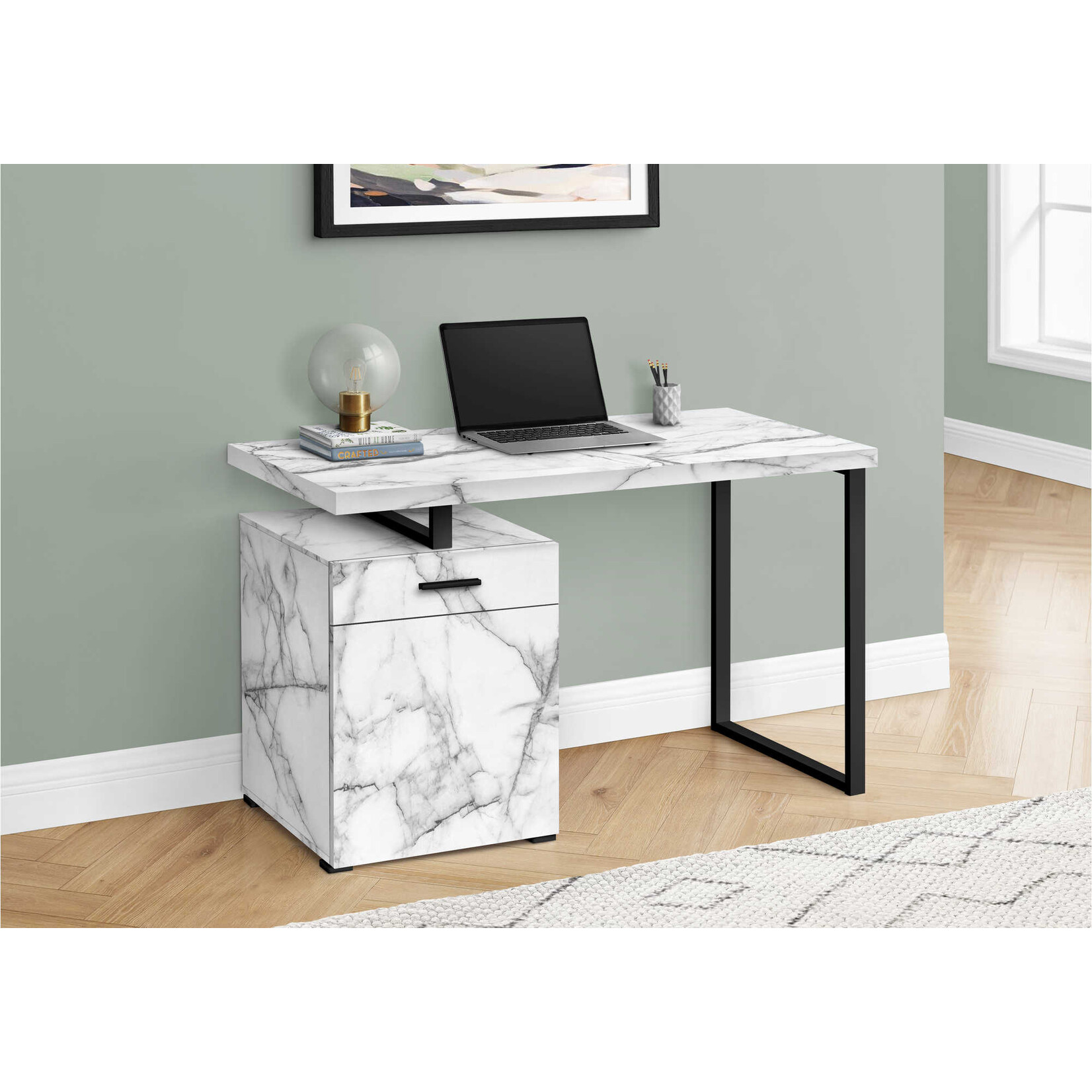 COMPUTER DESK - 48"L / WHITE MARBLE LEFT OR RIGHT FACING