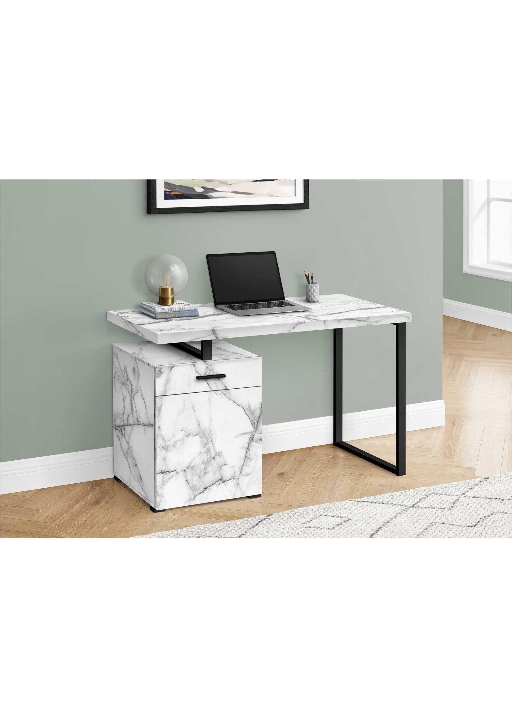 BUREAU - 48"L / BLANC MARBRE ORIENTATION GAUCHE OU DROITE