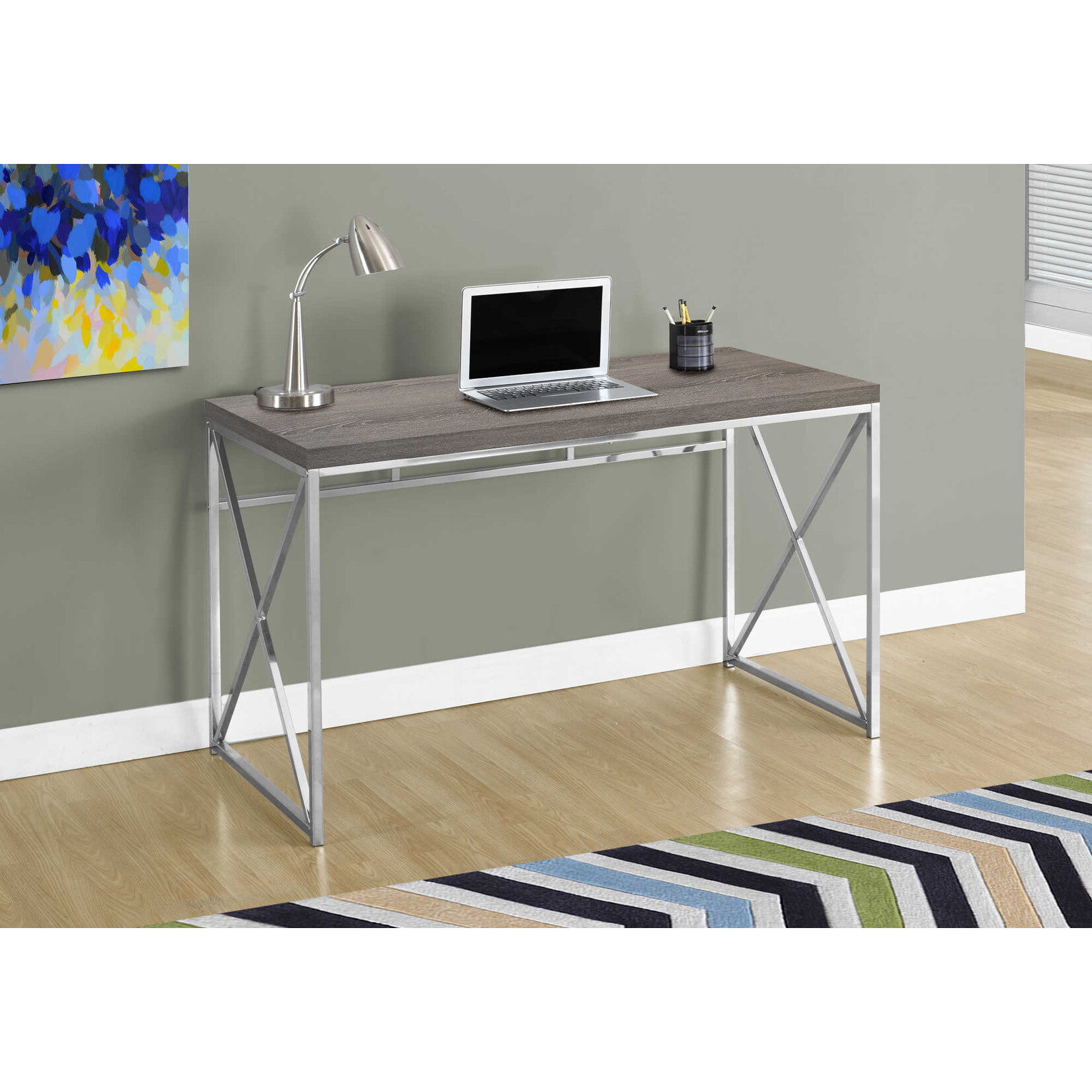 COMPUTER DESK - 48"L / DARK TAUPE / CHROME METAL