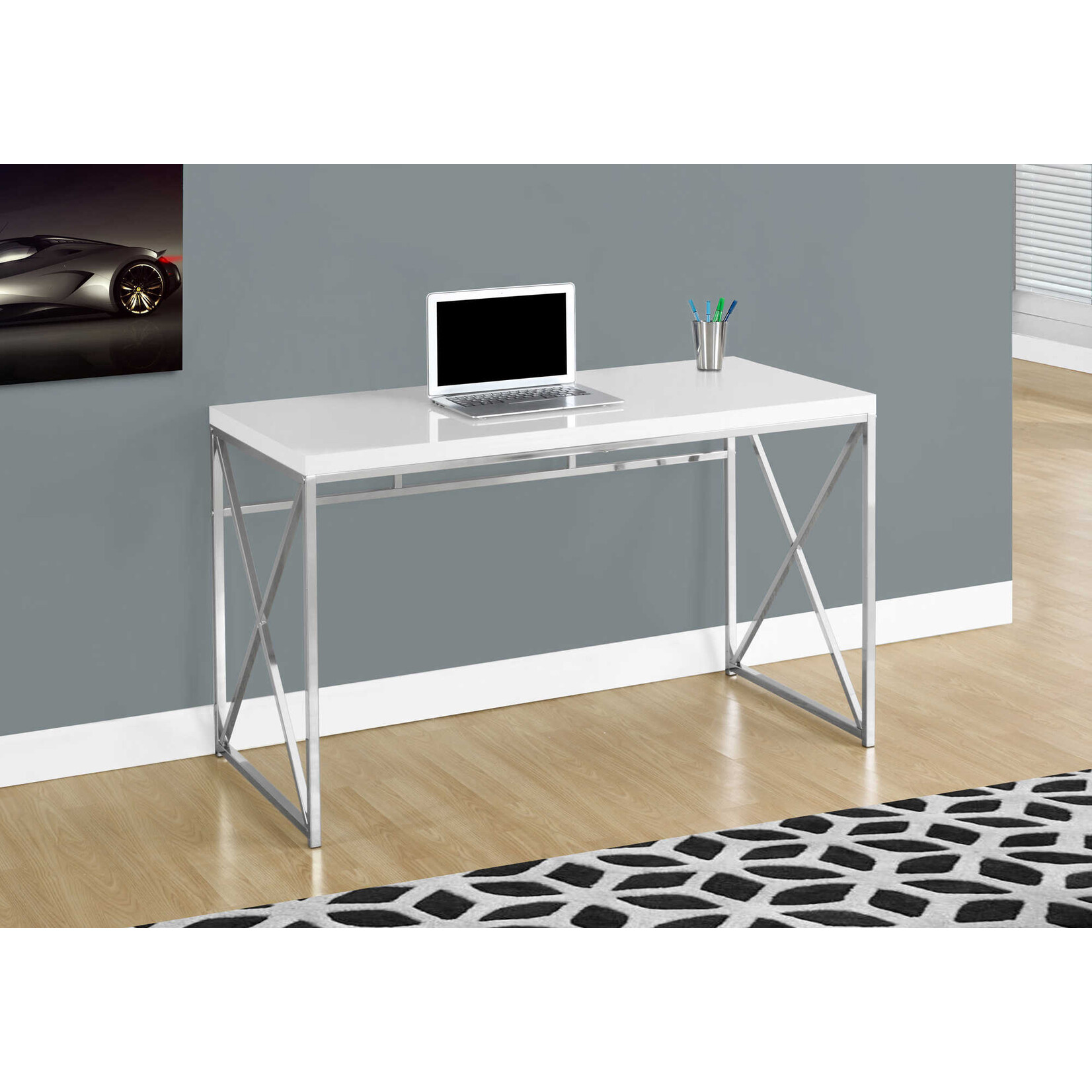 BUREAU - 48"L / BLANC LUSTRE / METAL CHROME