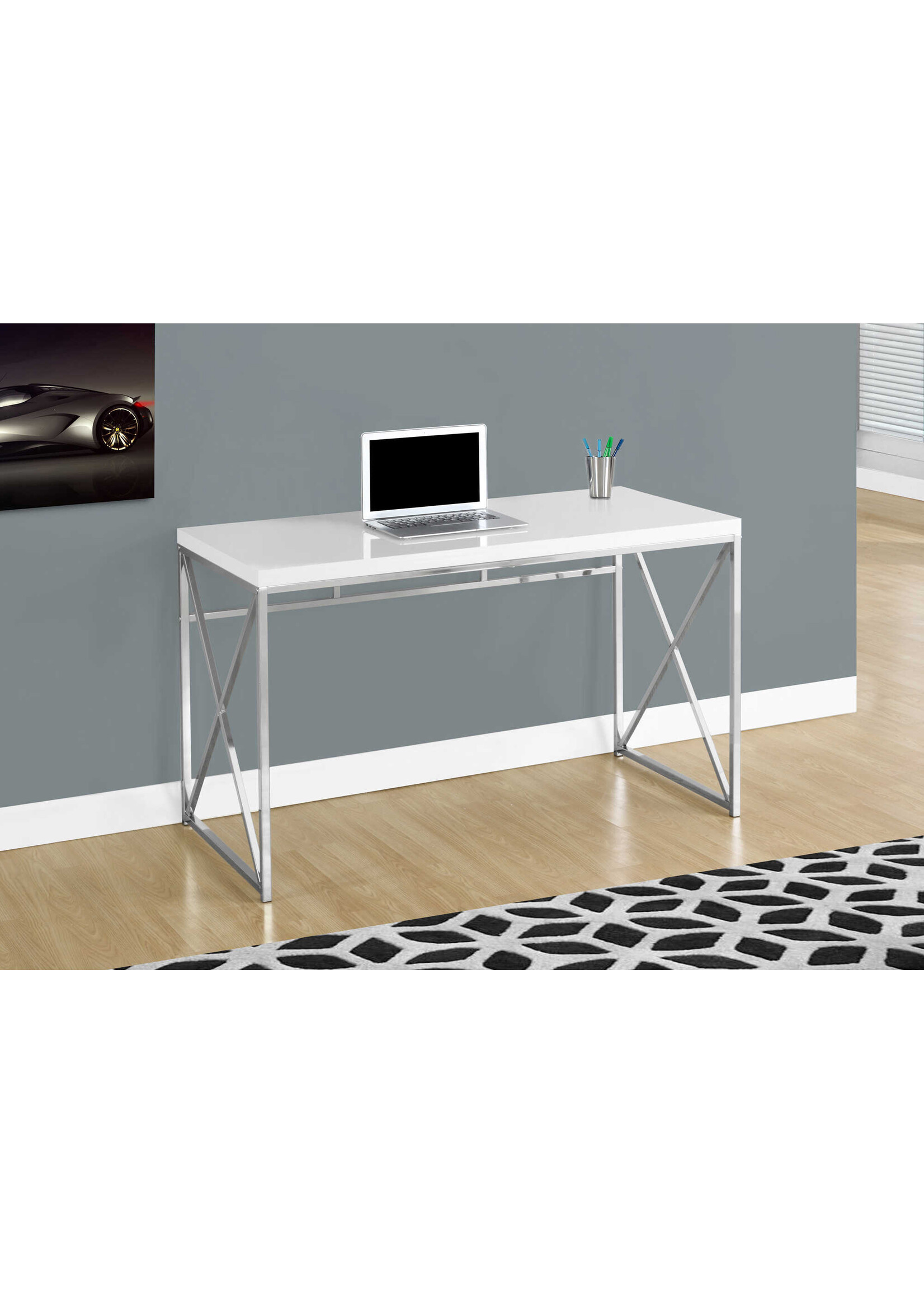 BUREAU - 48"L / BLANC LUSTRE / METAL CHROME