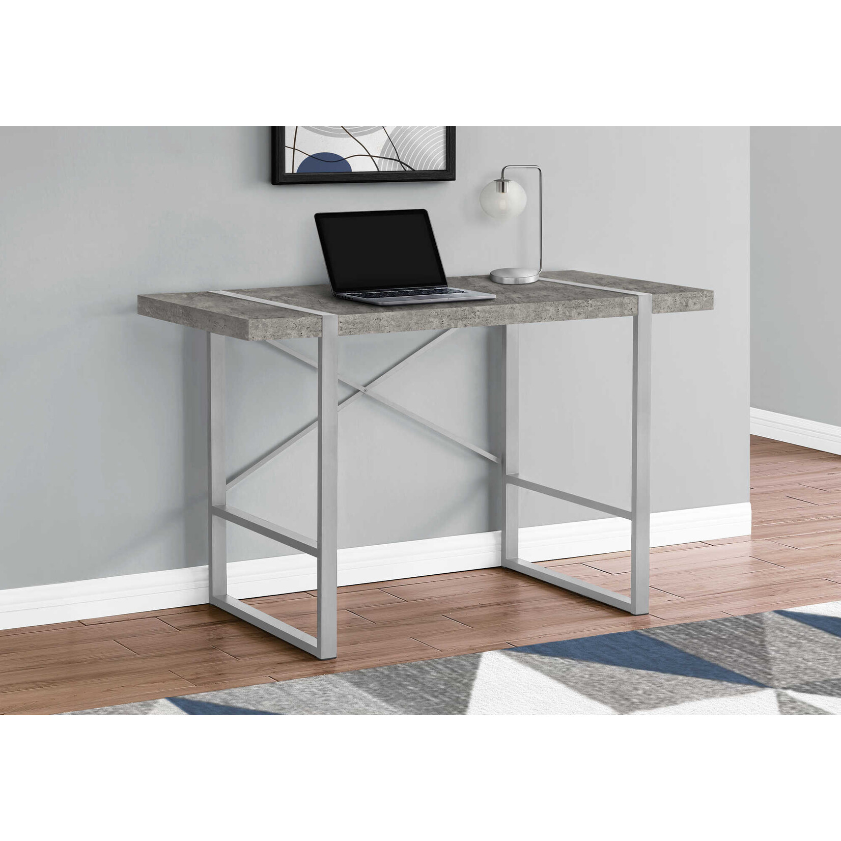 COMPUTER DESK - 48"L / GREY CONCRETE-LOOK / SILVER METAL