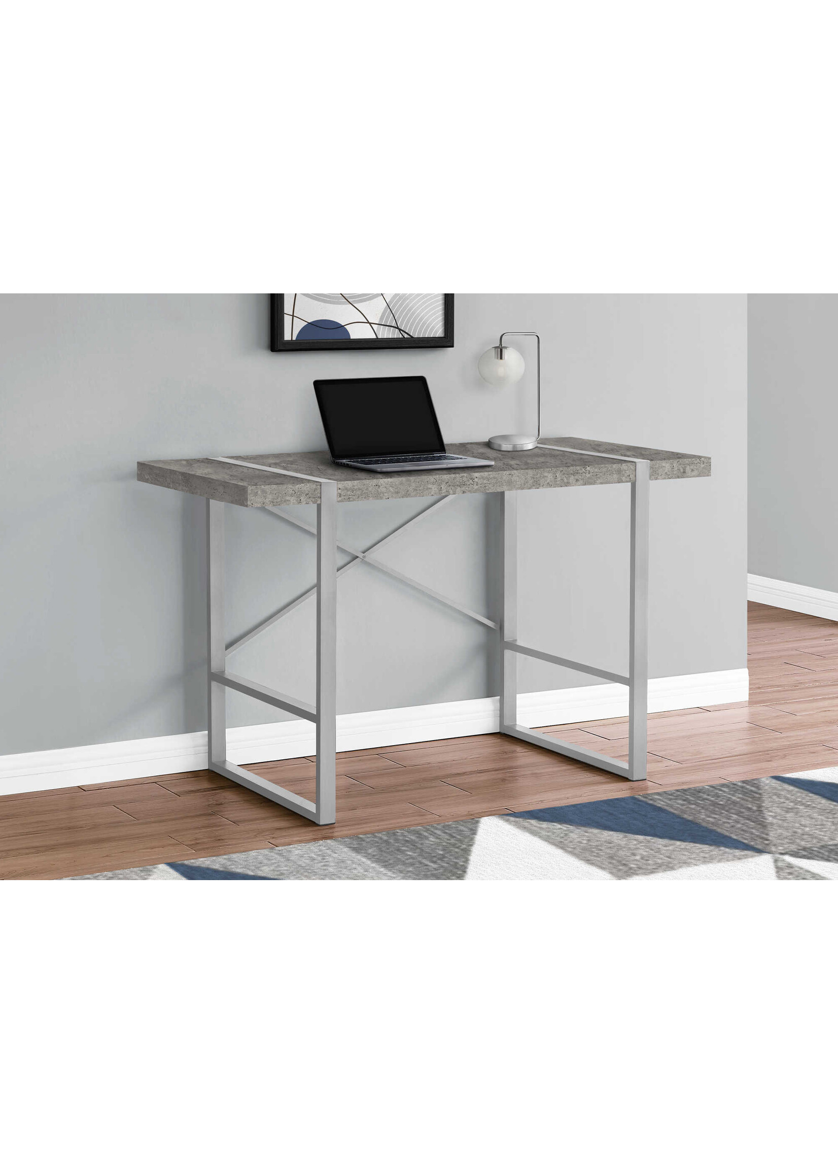 BUREAU - 48"L / SIMILI-CIMENT GRIS / METAL ARGENT