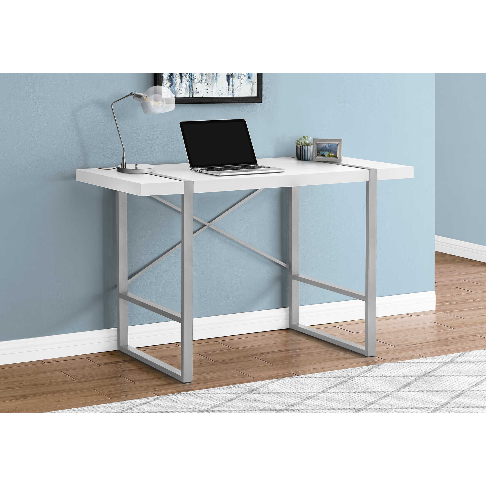 COMPUTER DESK - 48"L / WHITE / SILVER METAL