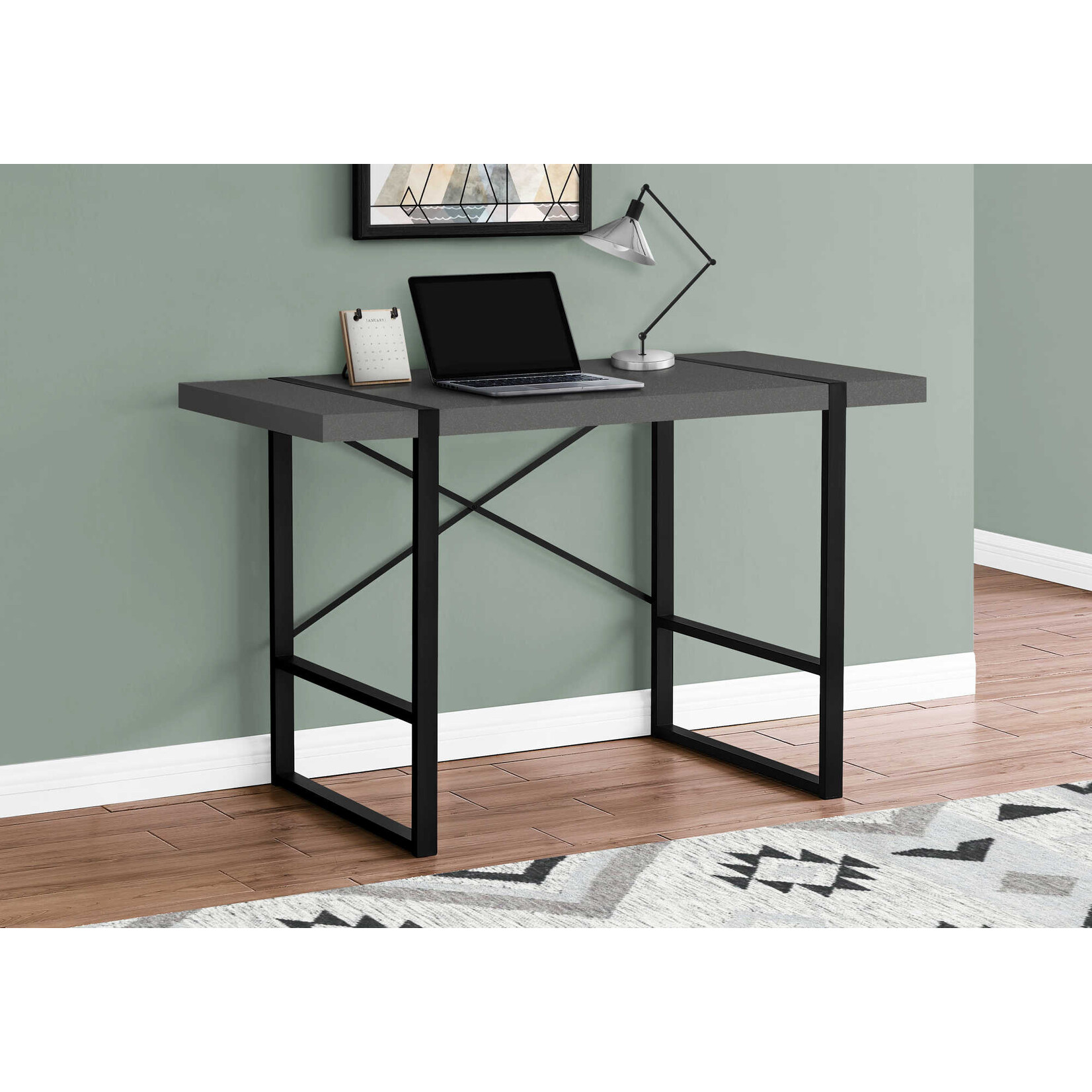 COMPUTER DESK - 48"L / MODERN GREY / BLACK METAL