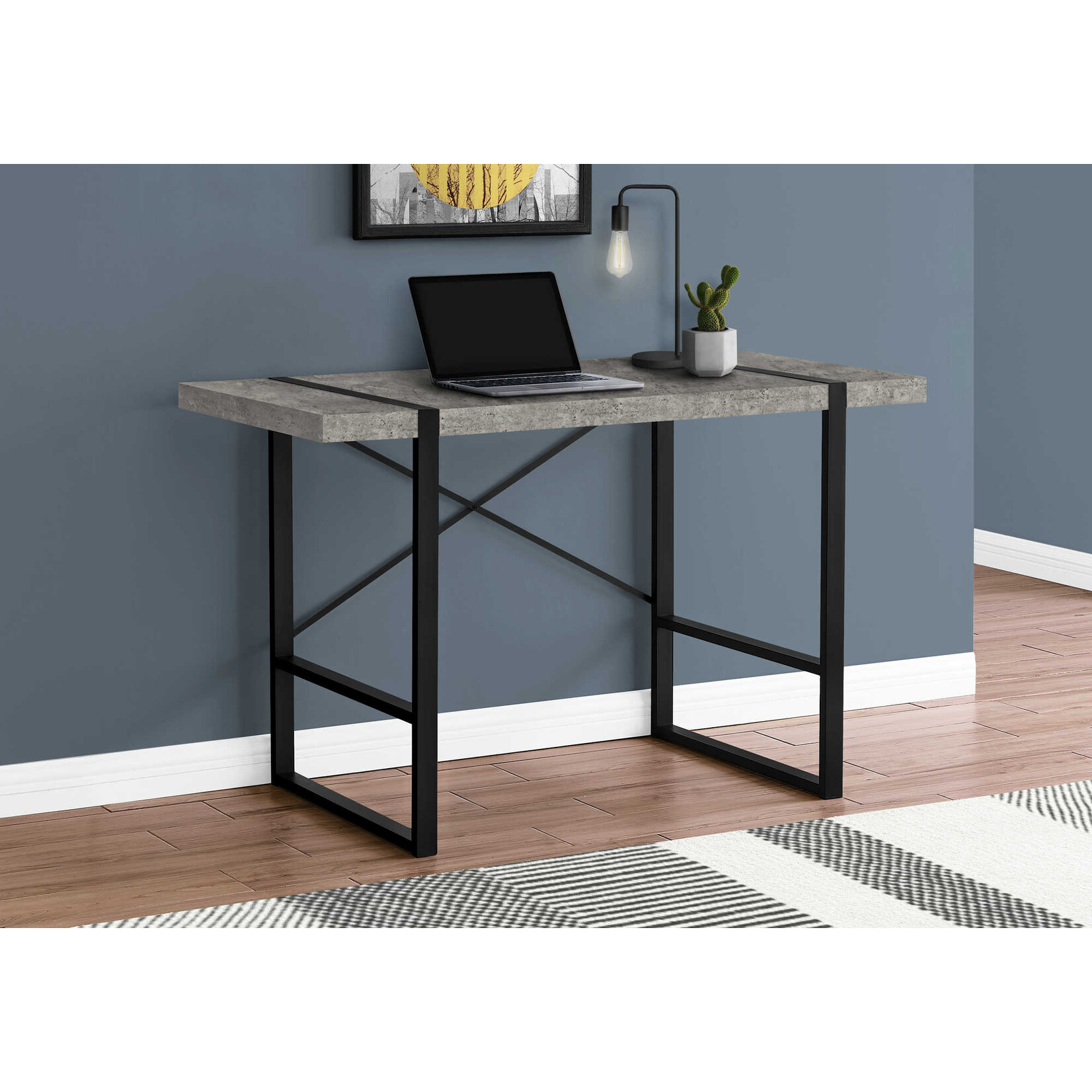 COMPUTER DESK - 48"L / GREY CONCRETE-LOOK / BLACK METAL