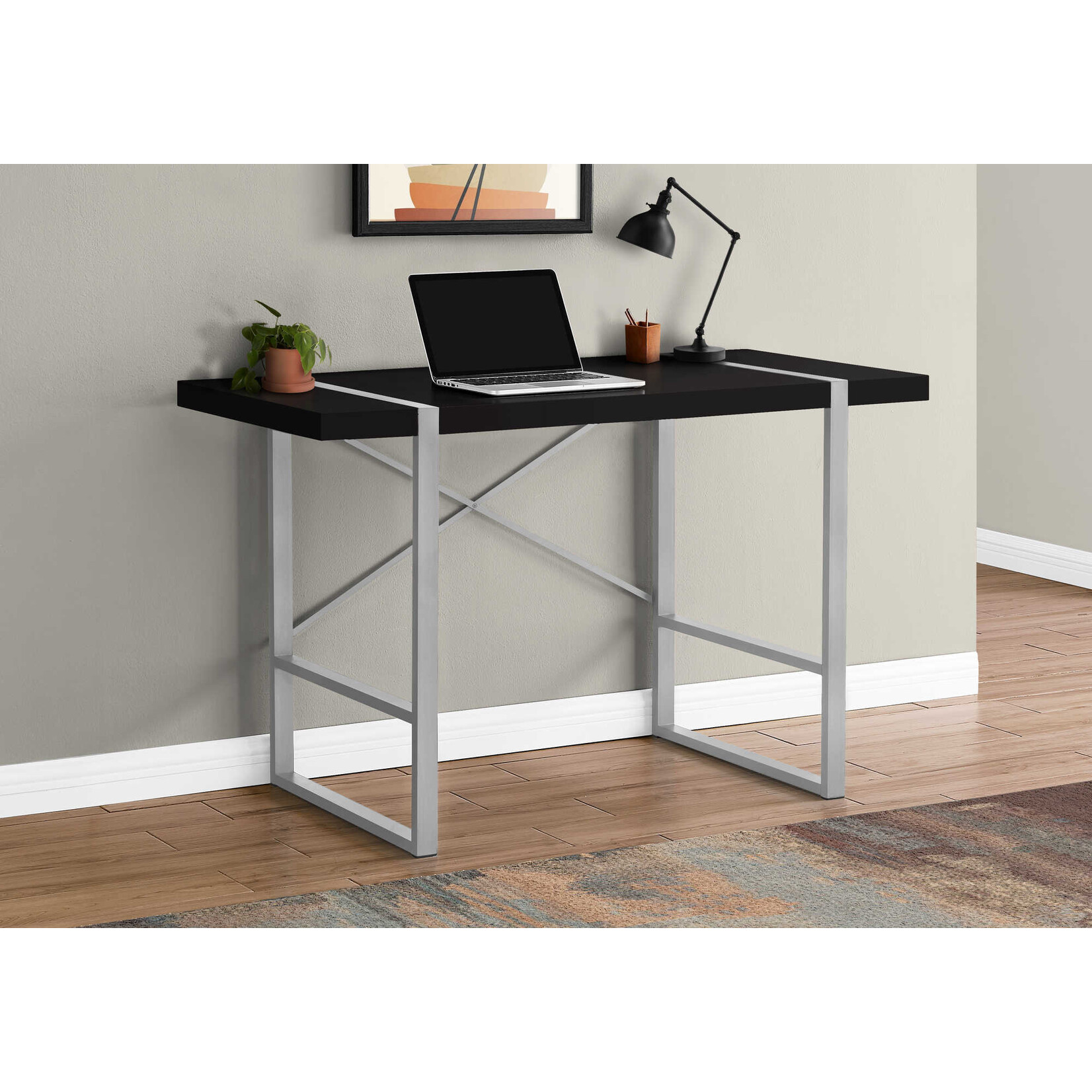 BUREAU - 48"L / NOIR / METAL ARGENT
