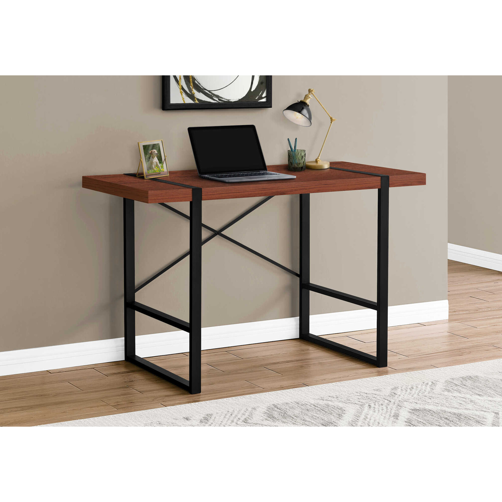 COMPUTER DESK - 48"L / CHERRY / BLACK METAL