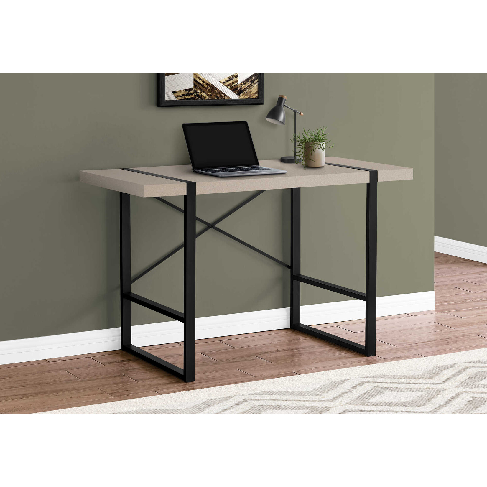 COMPUTER DESK - 48"L / MODERN TAUPE / BLACK METAL