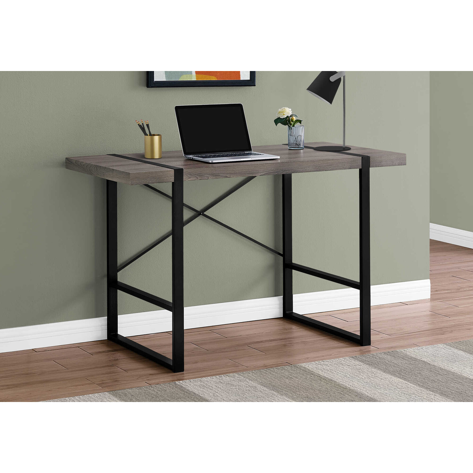 COMPUTER DESK - 48"L / DARK TAUPE / BLACK METAL