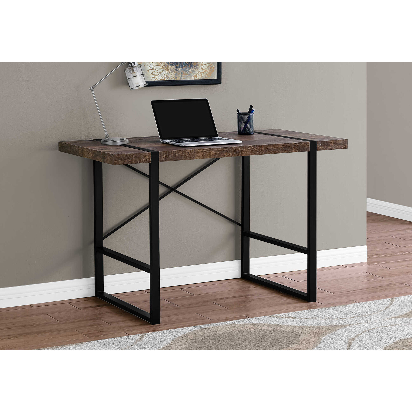BUREAU - 48"L / FAUX BOIS BRUN / METAL NOIR