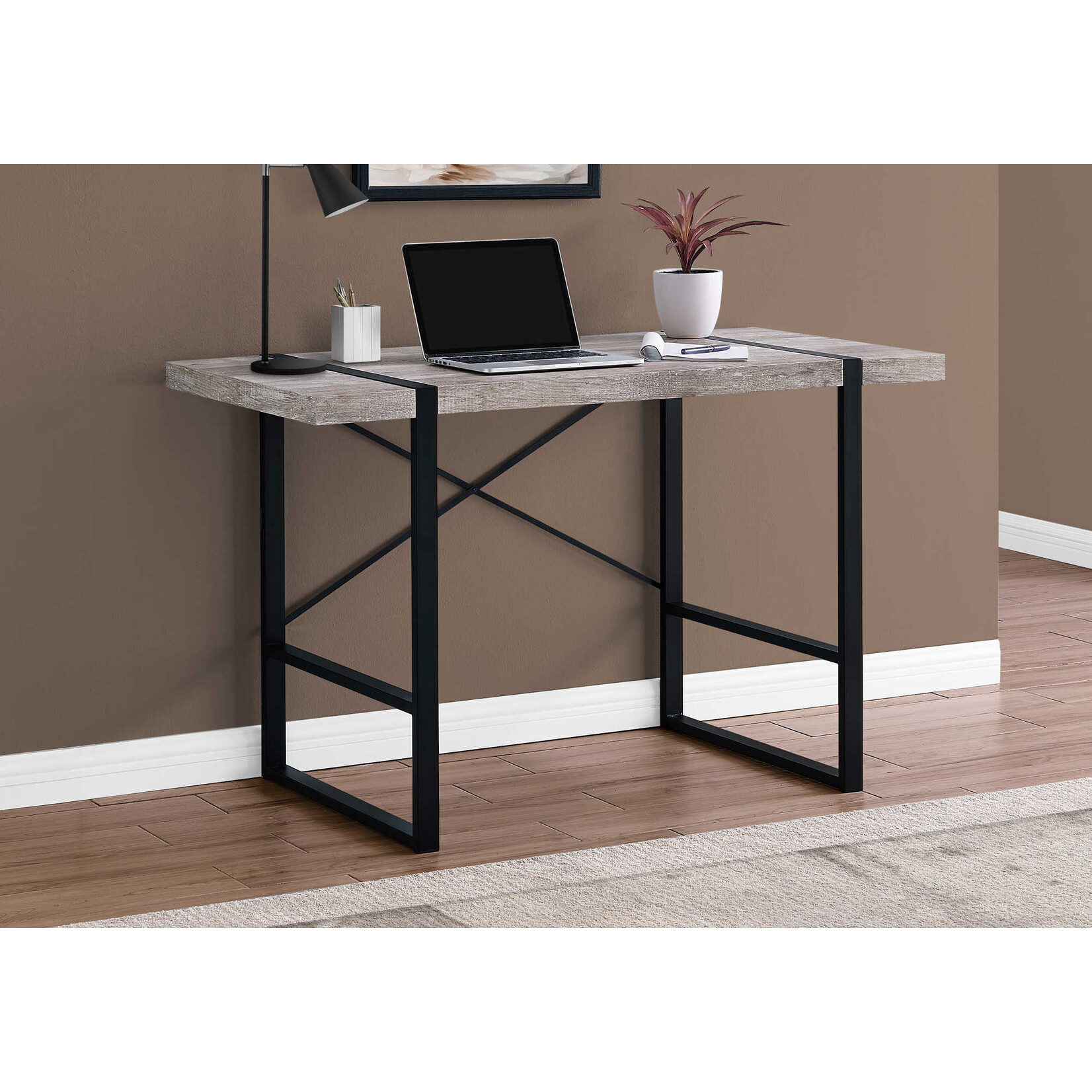 BUREAU - 48"L / FAUX BOIS TAUPE / METAL NOIR